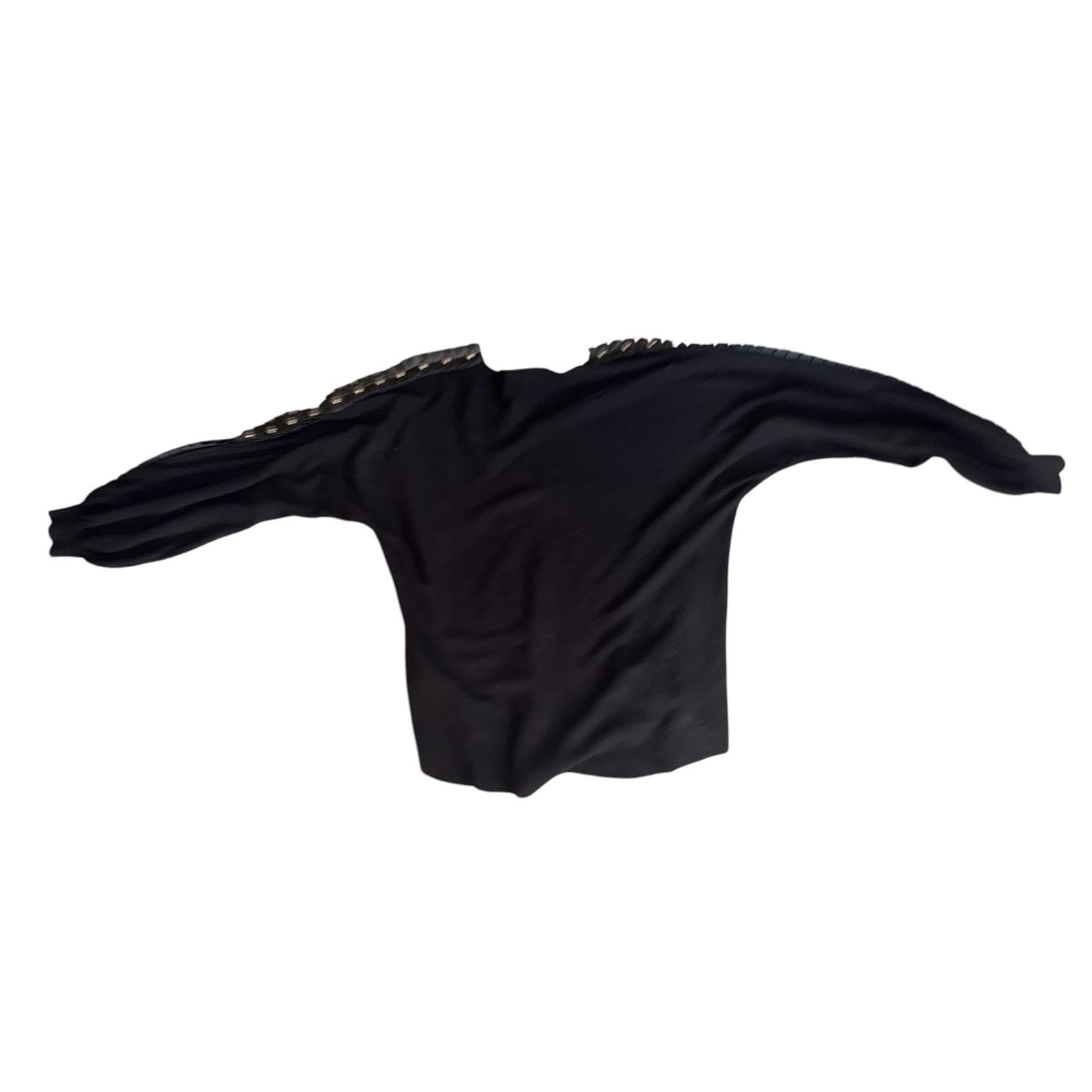 Sioni Milano Black V-Neck Sz M Leather pieces Sleeve Minimalist Dark Academia - Thumbnail 2