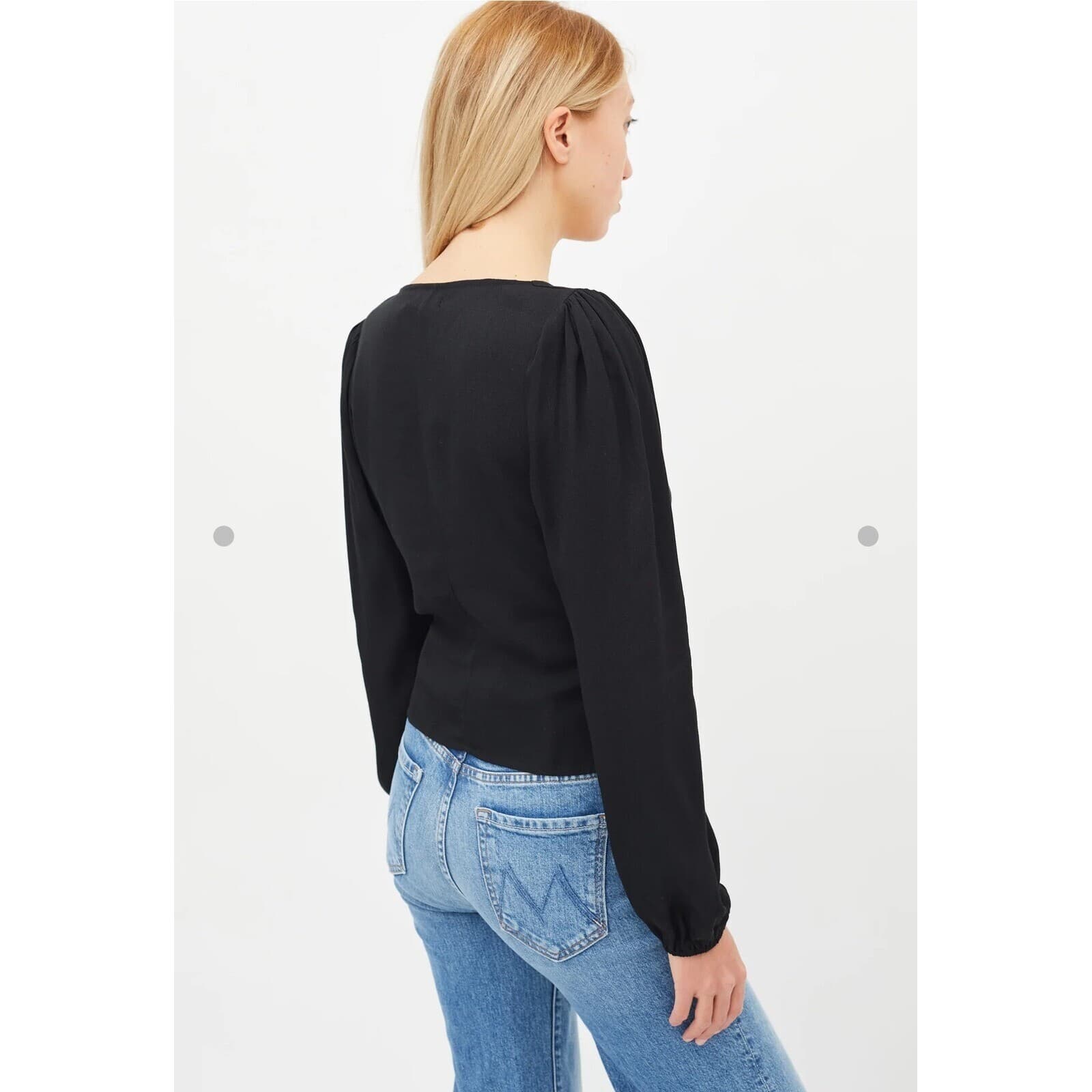 Reformation Black Nell Long Sleeve Henley v neck boho minimalist xs - Thumbnail 2