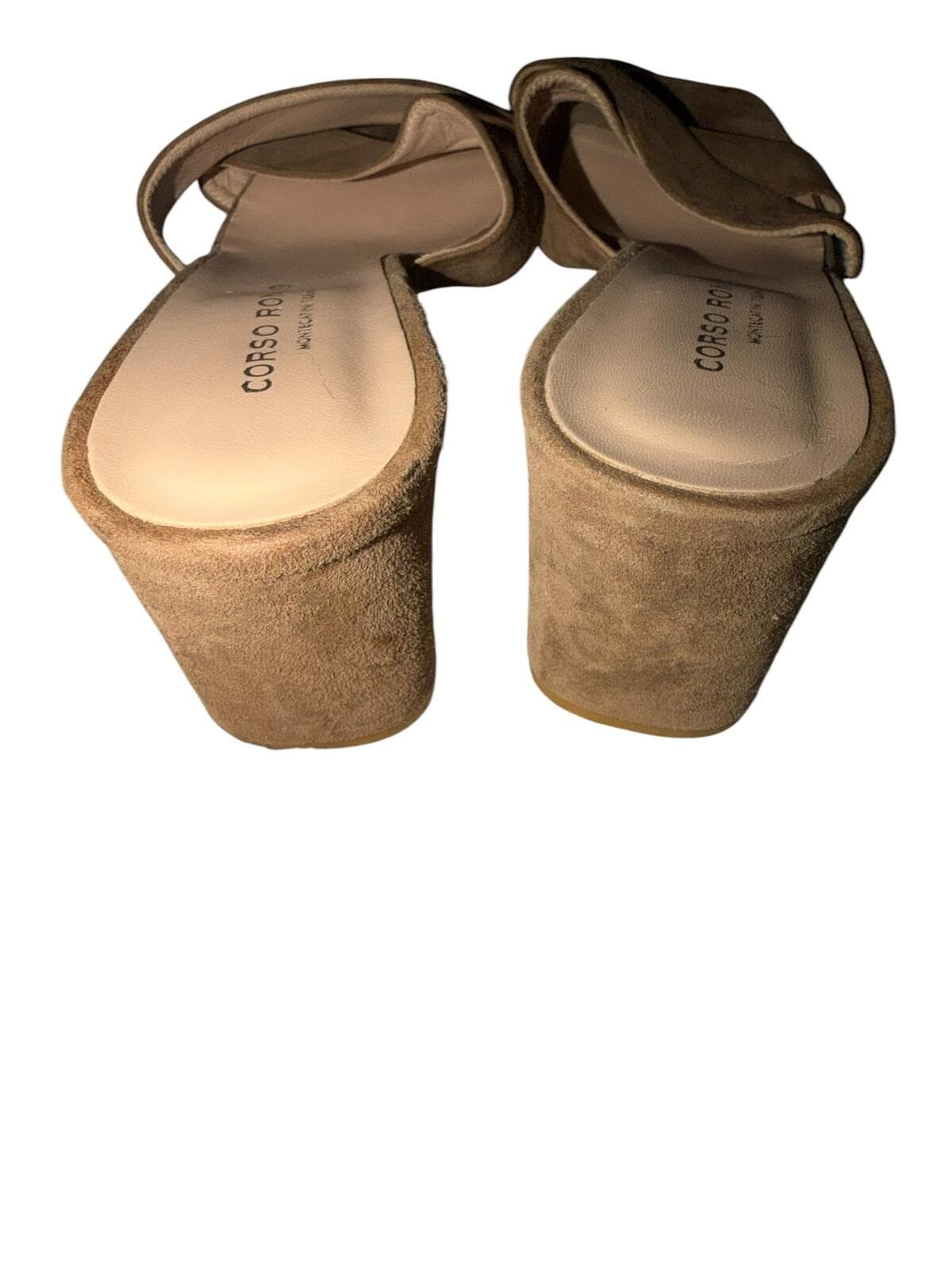 Corso Roma sz 40 Brown Suede Slip-On Crisscross Straps Block Heel Luxury - Thumbnail 6