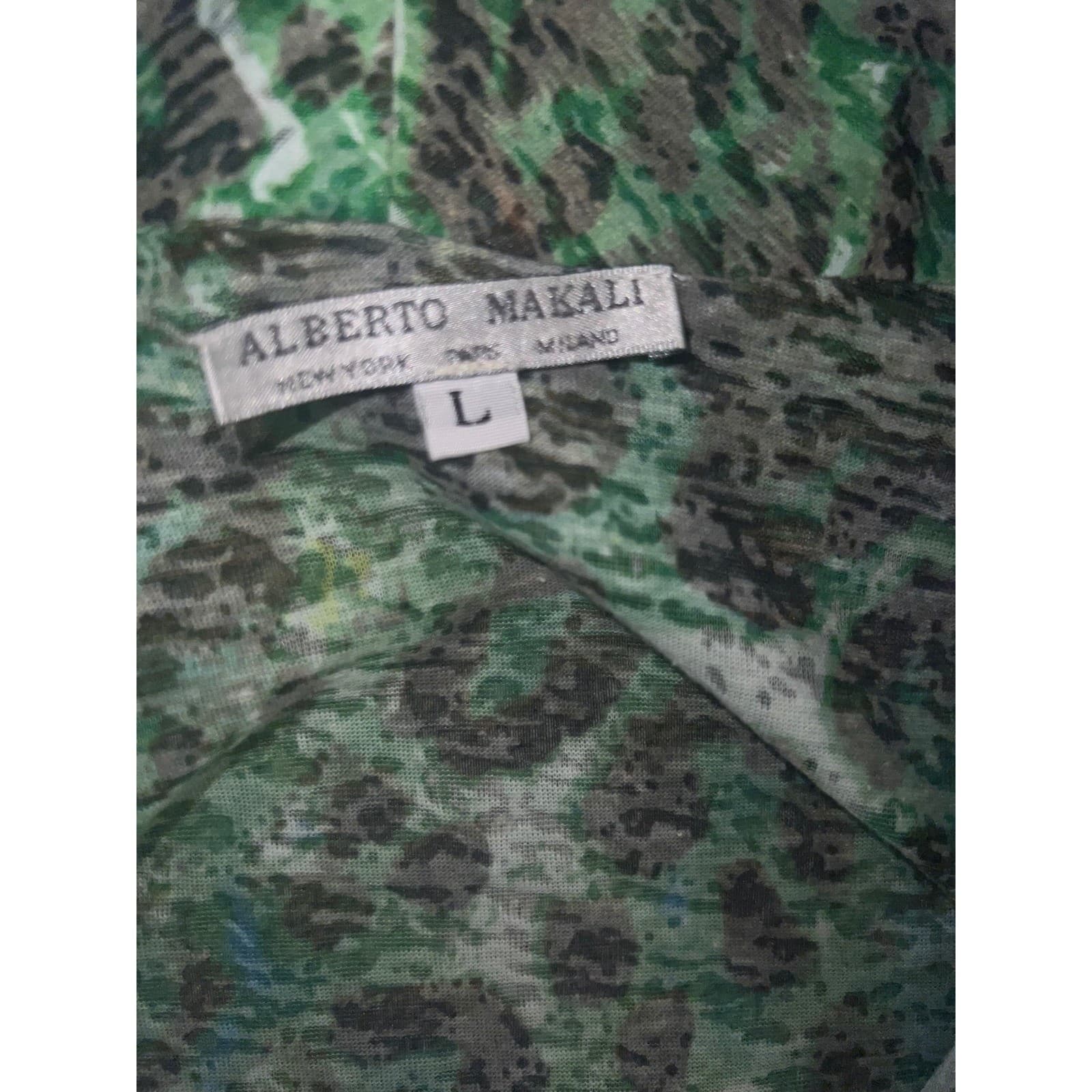 Vintage Alberto Makali Sheer Green Cardigan Sz L Luxury Designer - Thumbnail 3
