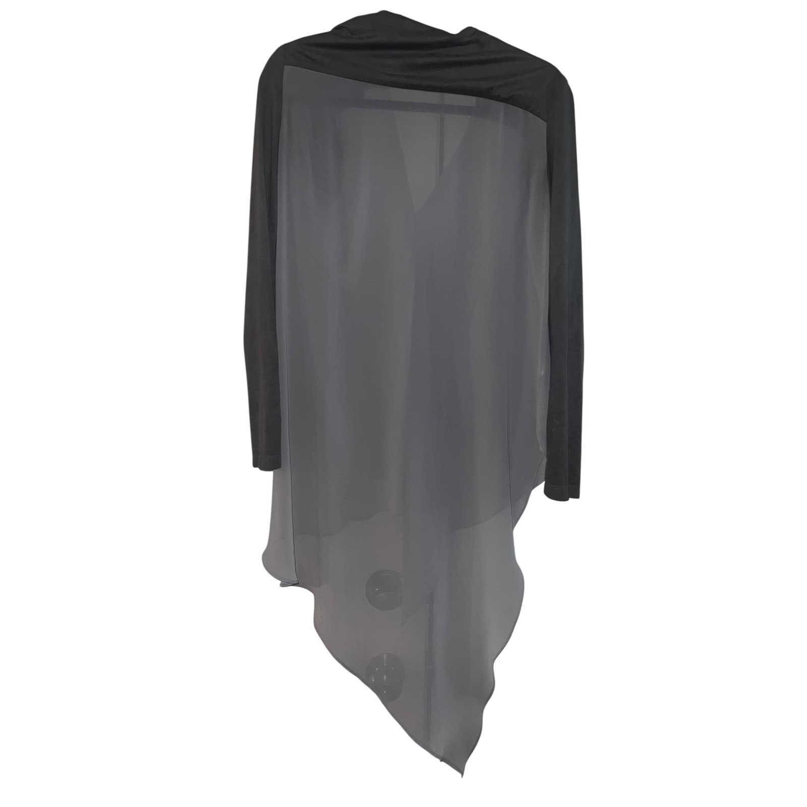 Amadi Gray Sheer Tunic Sz L | V-Neck Ruffle Fairy Gypsy Boho Top - Thumbnail 2