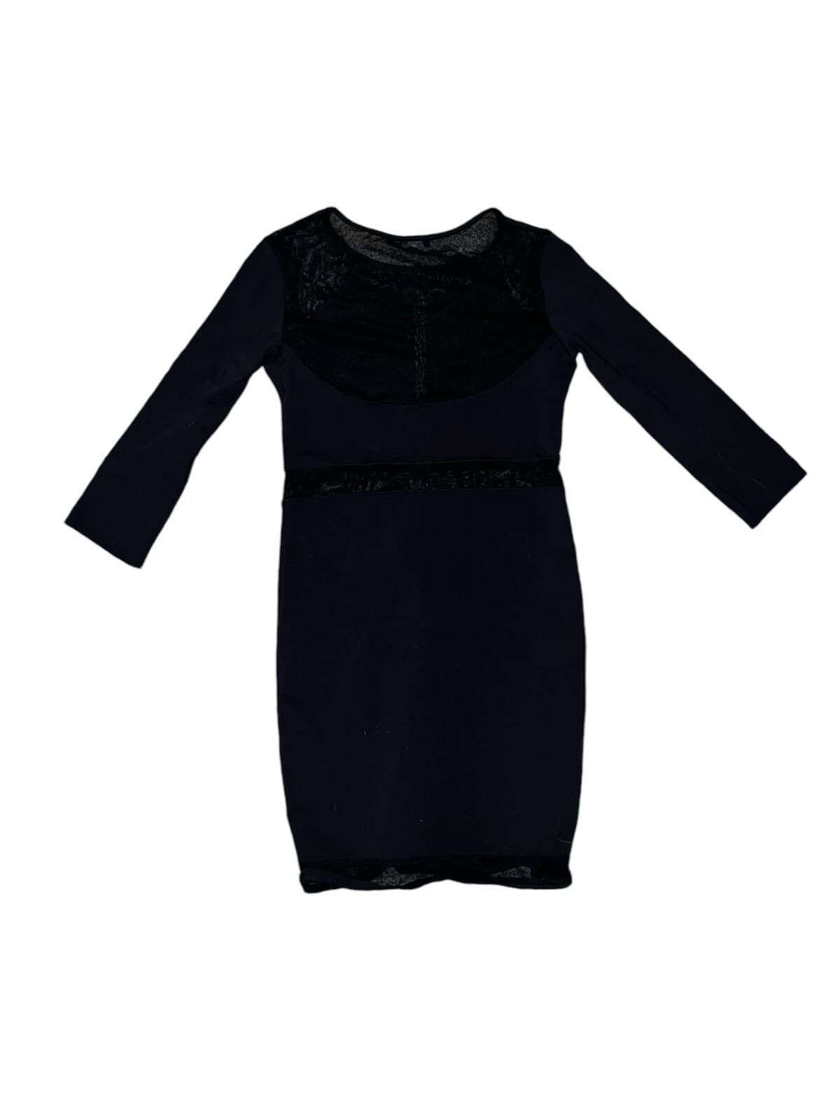 donna mizani black Sz m Sheer Mesh Long Sleeve Office Siren Crew Neck Minimalist - Thumbnail 2