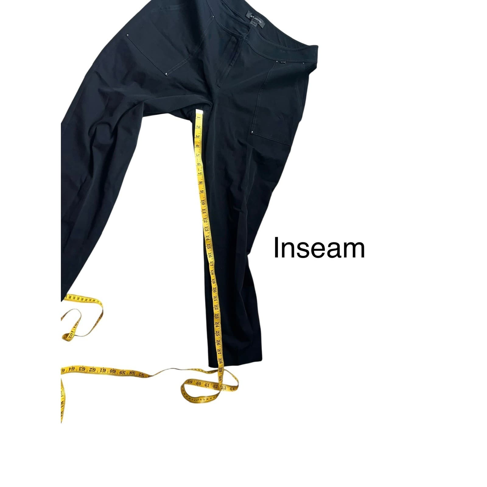 St. John Black Cotton Pants Two Pocket Minimalist Office Designer Trousers - Thumbnail 7