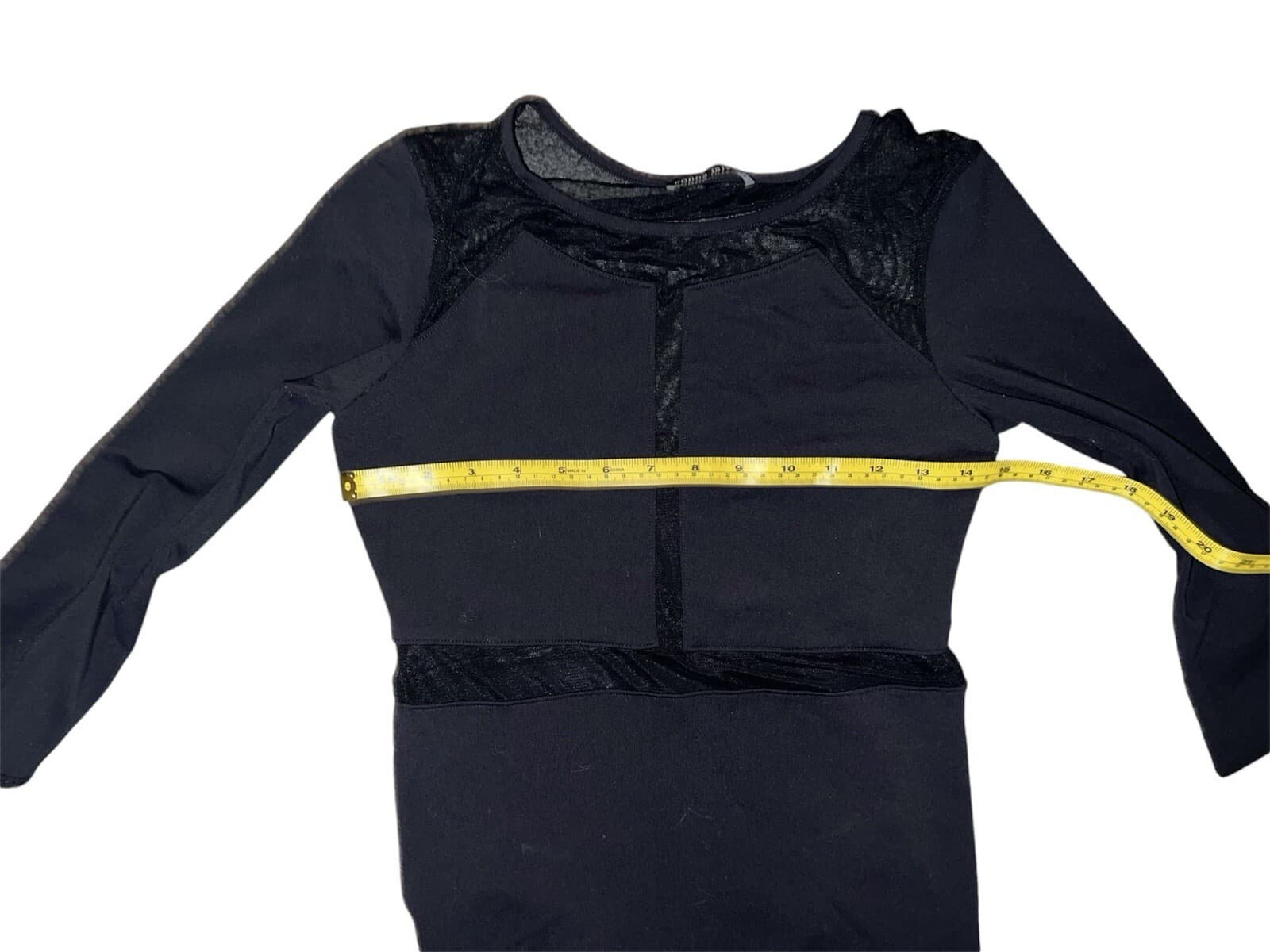 donna mizani black Sz m Sheer Mesh Long Sleeve Office Siren Crew Neck Minimalist - Thumbnail 3