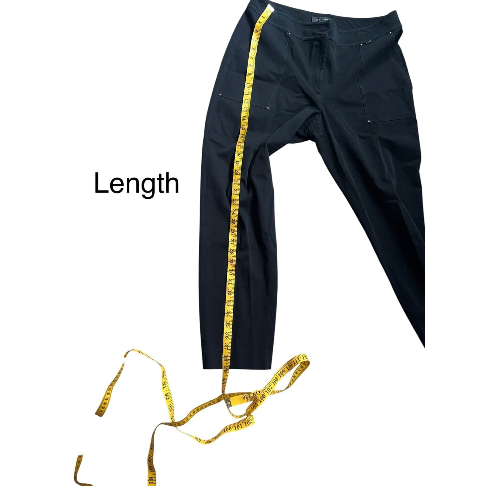 St. John Black Cotton Pants Two Pocket Minimalist Office Designer Trousers - Thumbnail 6