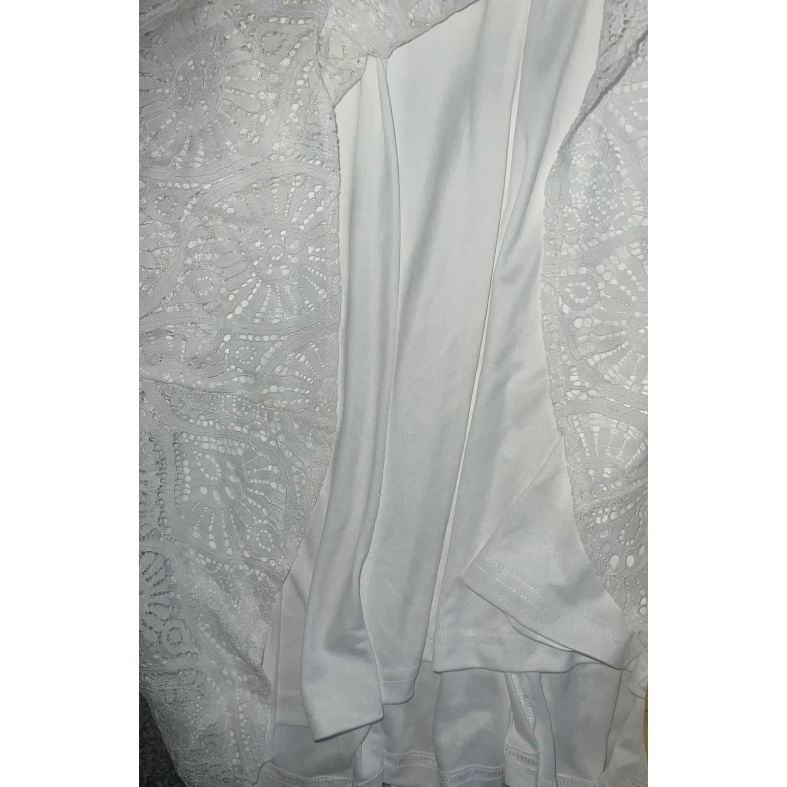 Lulus white plunge dress sz l lace tiered elegant avant garde castal nwt - Thumbnail 9