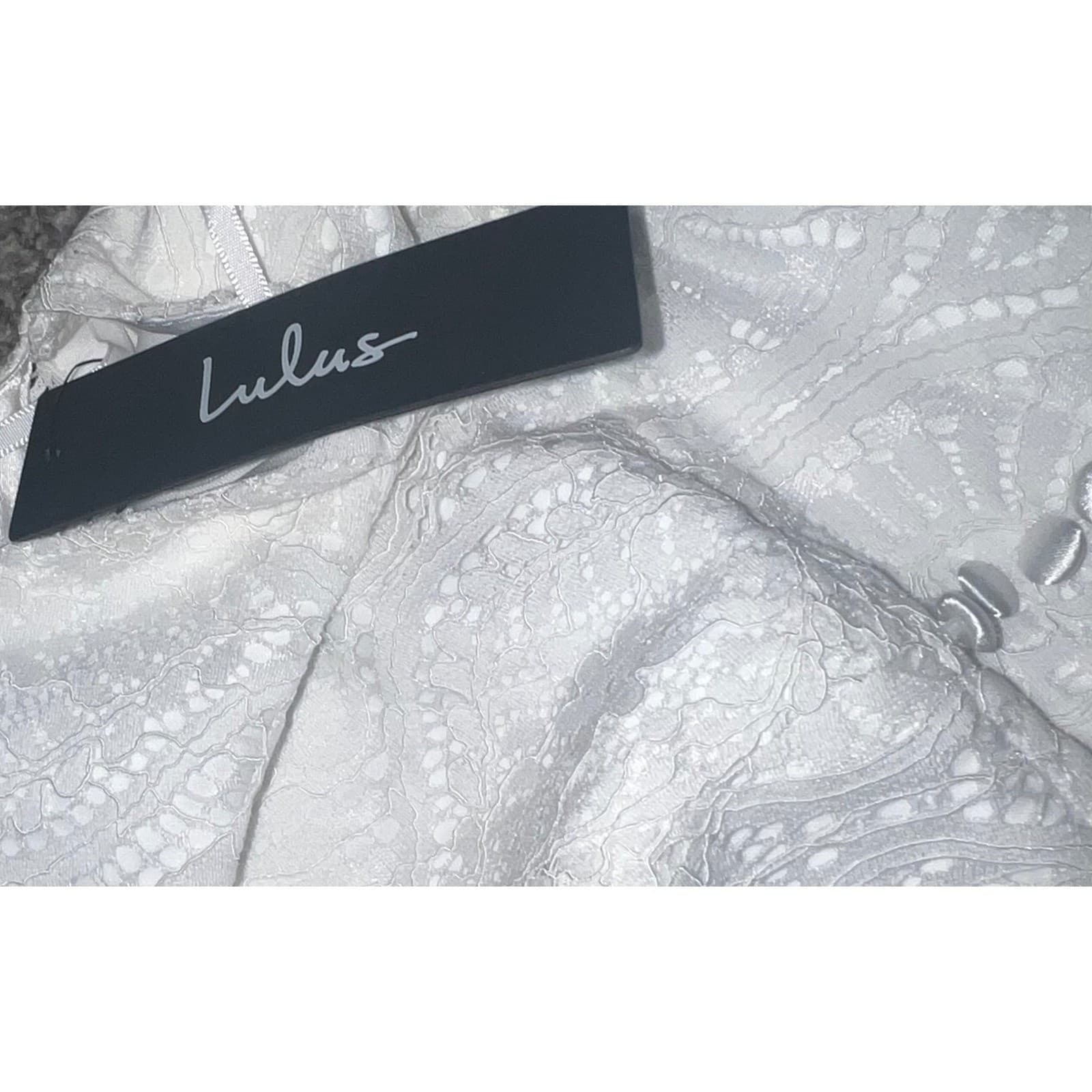 Lulus white plunge dress sz l lace tiered elegant avant garde castal nwt - Thumbnail 7