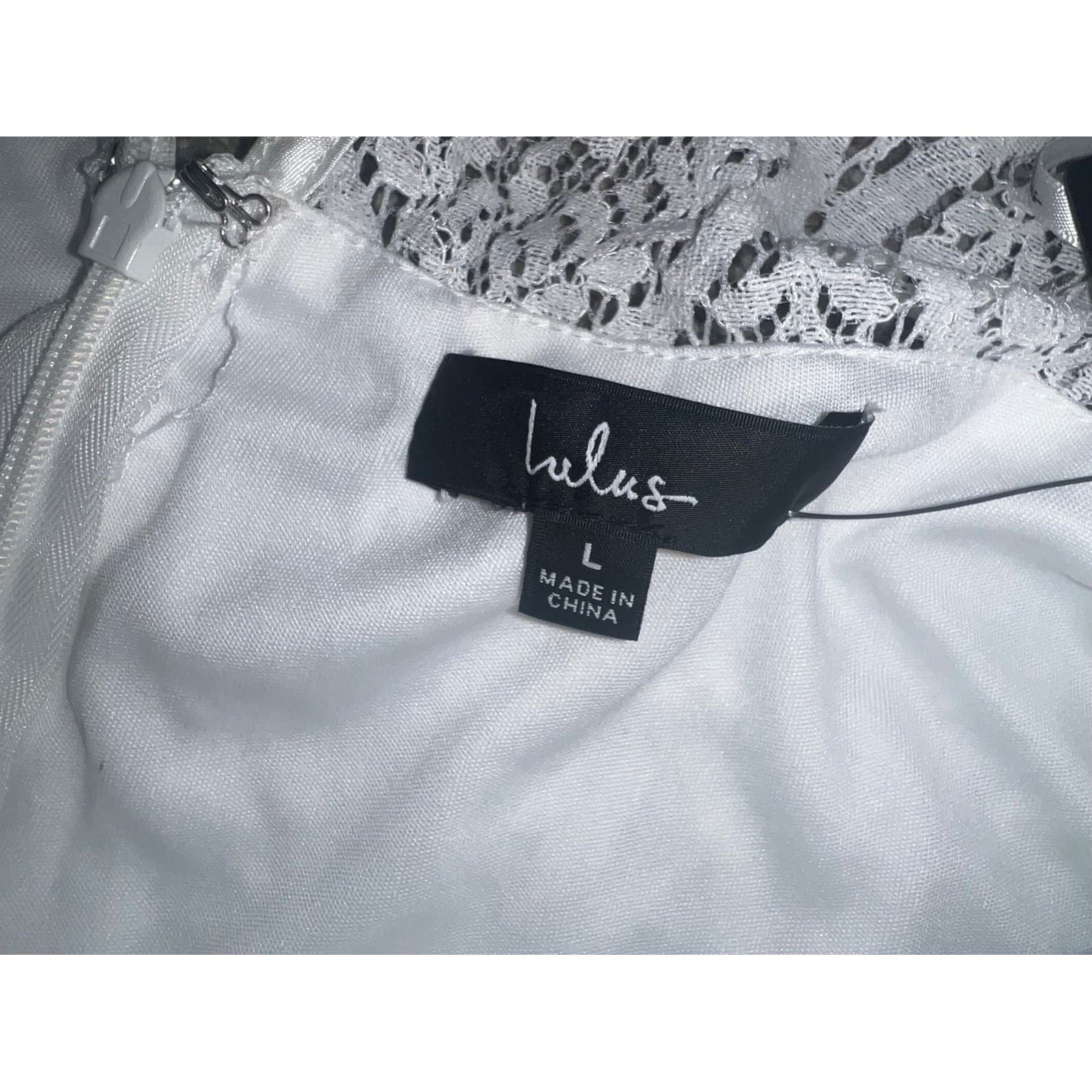Lulus white plunge dress sz l lace tiered elegant avant garde castal nwt - Thumbnail 5