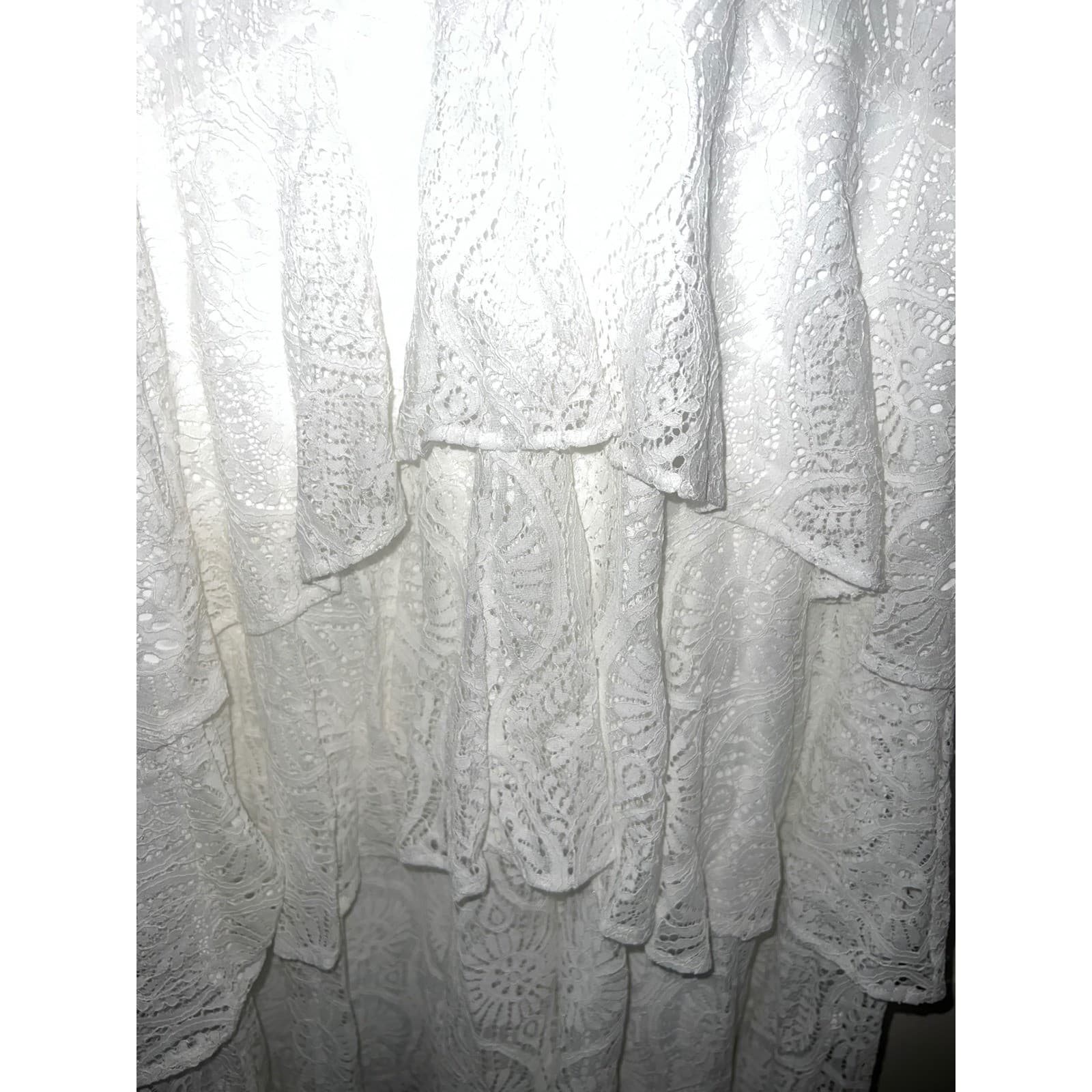 Lulus white plunge dress sz l lace tiered elegant avant garde castal nwt - Thumbnail 8