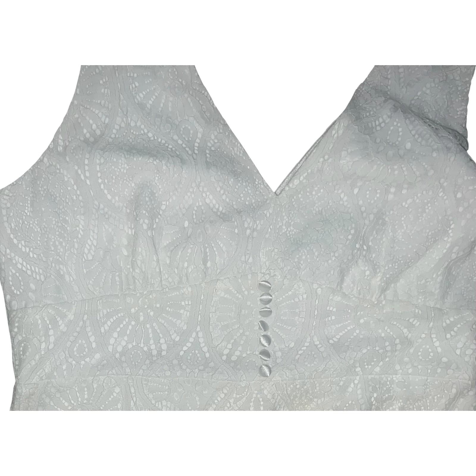 Lulus white plunge dress sz l lace tiered elegant avant garde castal nwt - Thumbnail 10