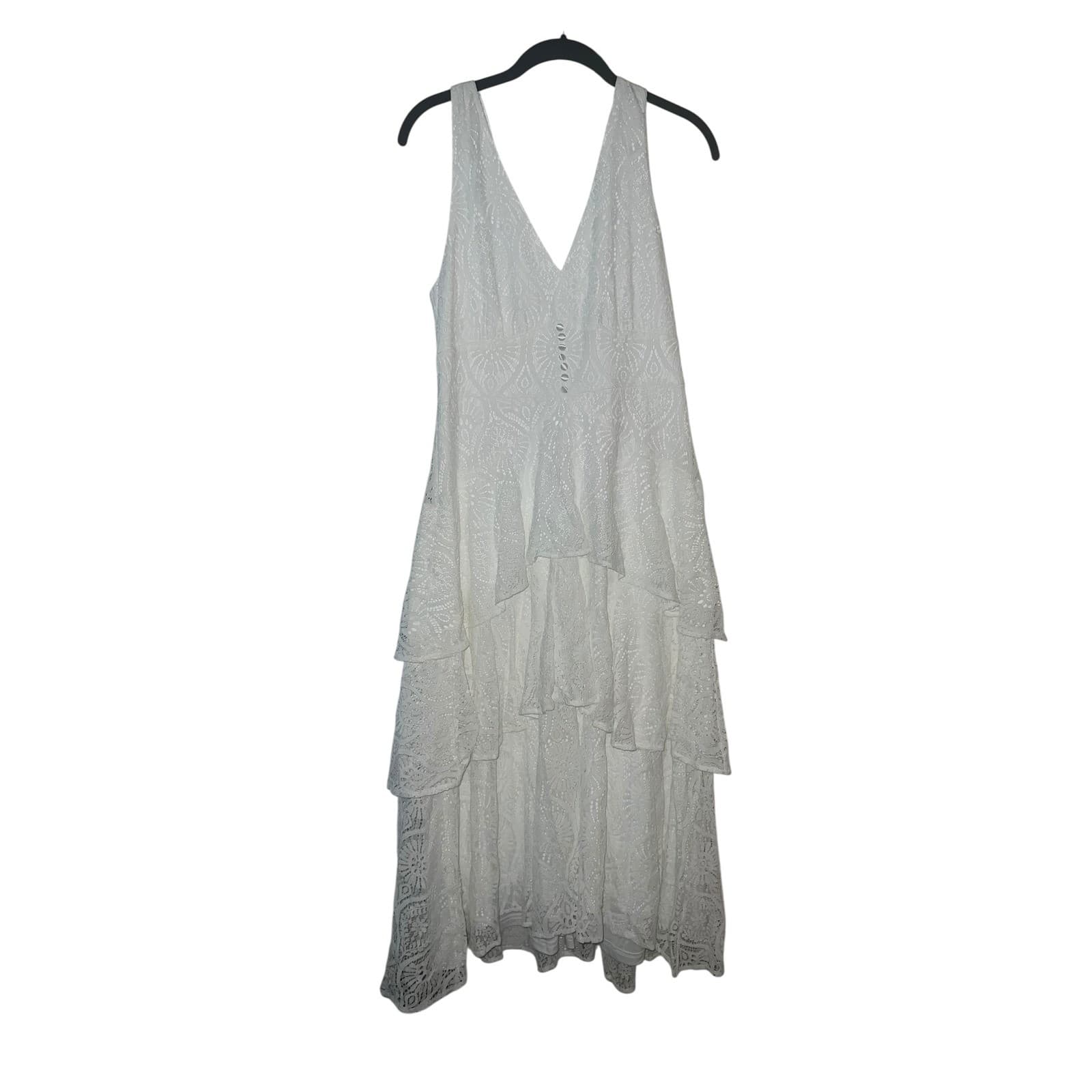Lulus white plunge dress sz l lace tiered elegant avant garde castal nwt - Thumbnail 2