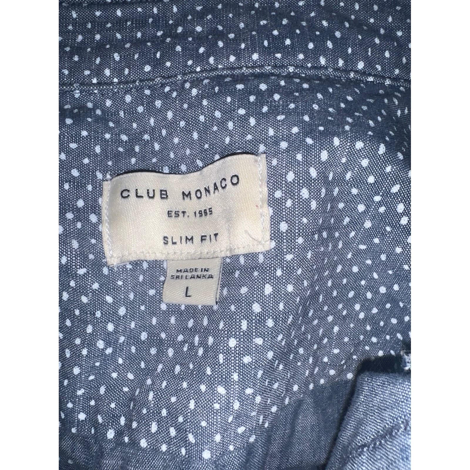 Club Monaco Blue & White Polka Dot Slim Fit Shirt Sz L Preppy Designer - Thumbnail 3