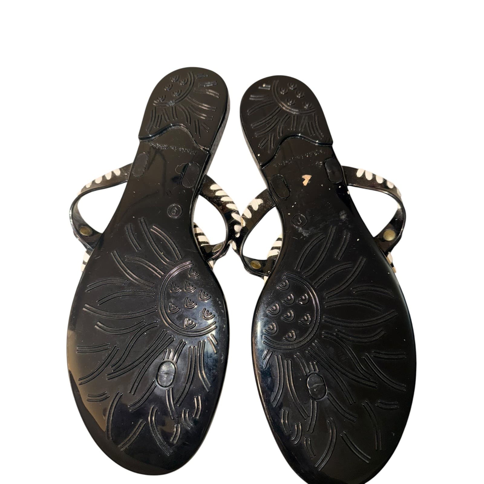 Jack Rogers Jelly Sandals Sz 9 Black White Tropical Boho Comfy Stylish - Thumbnail 3