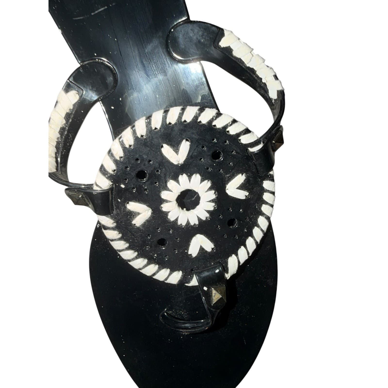 Jack Rogers Jelly Sandals Sz 9 Black White Tropical Boho Comfy Stylish - Thumbnail 4