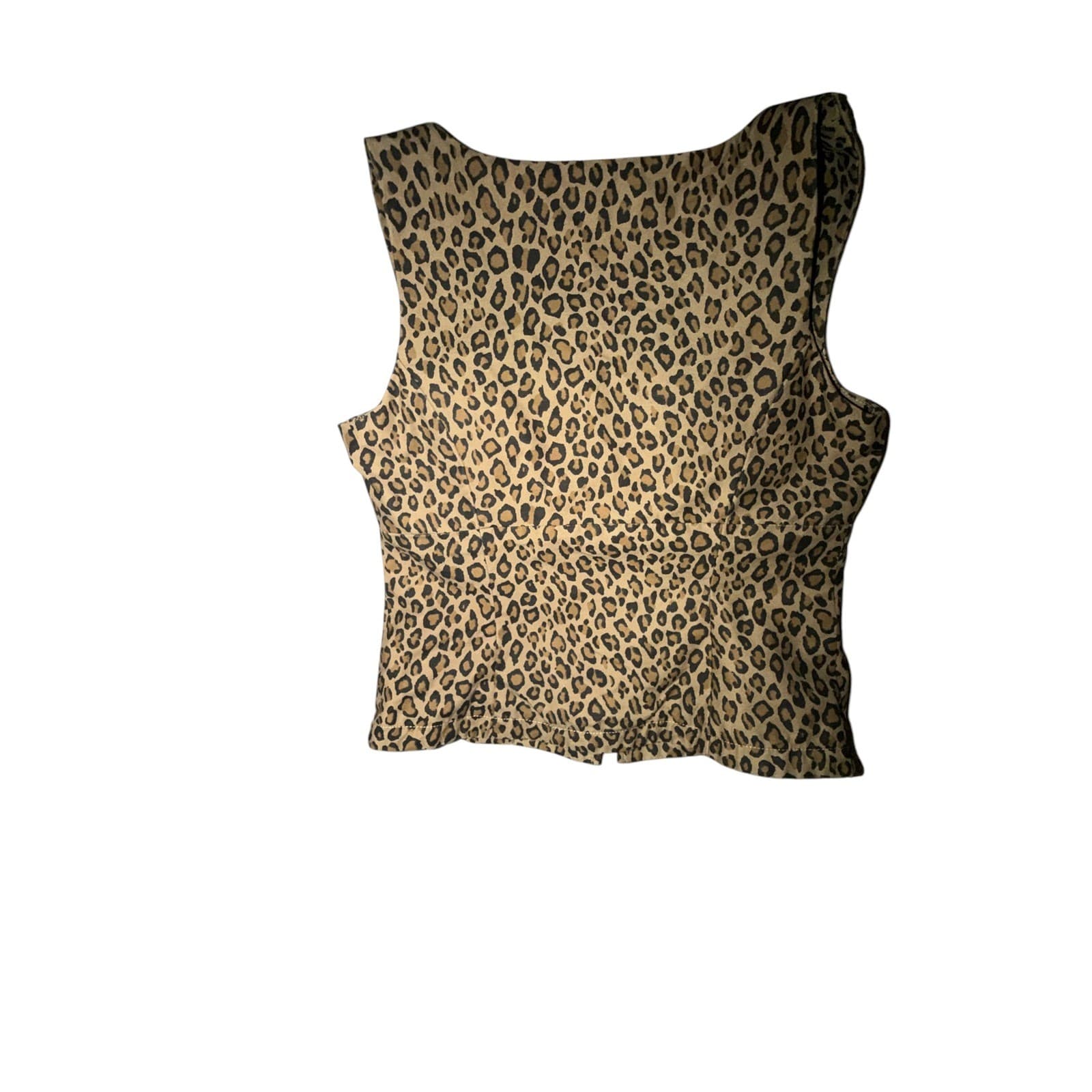 Olivaceous Leopard Print Sleeveless Zip Up Top Sz S Y2K Scoop Neck Boho Retro - Thumbnail 2