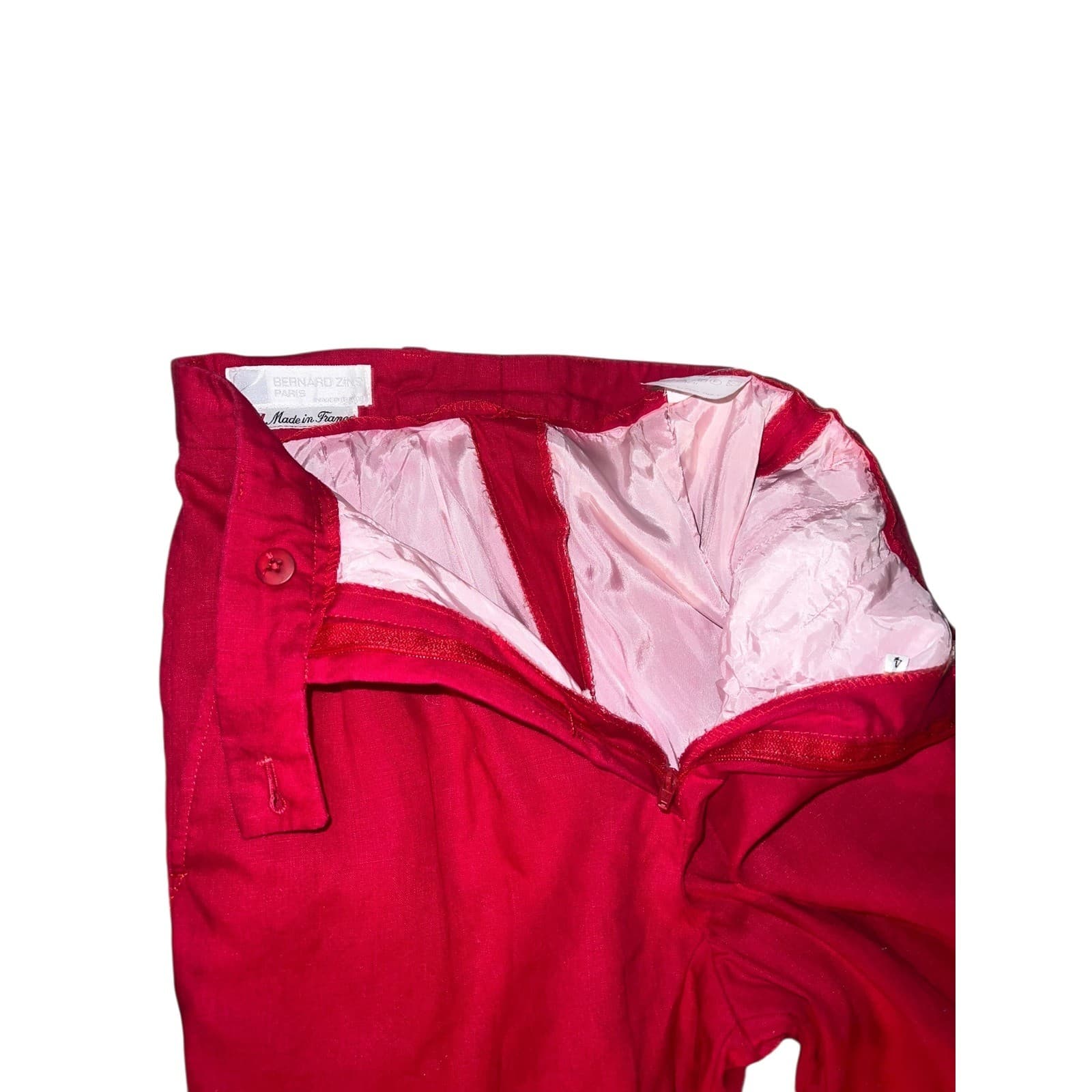 Vintage Bernard Zins Red Cotton Pleated P Sz 4 | Straight Leg Dopamine Designer - Thumbnail 3