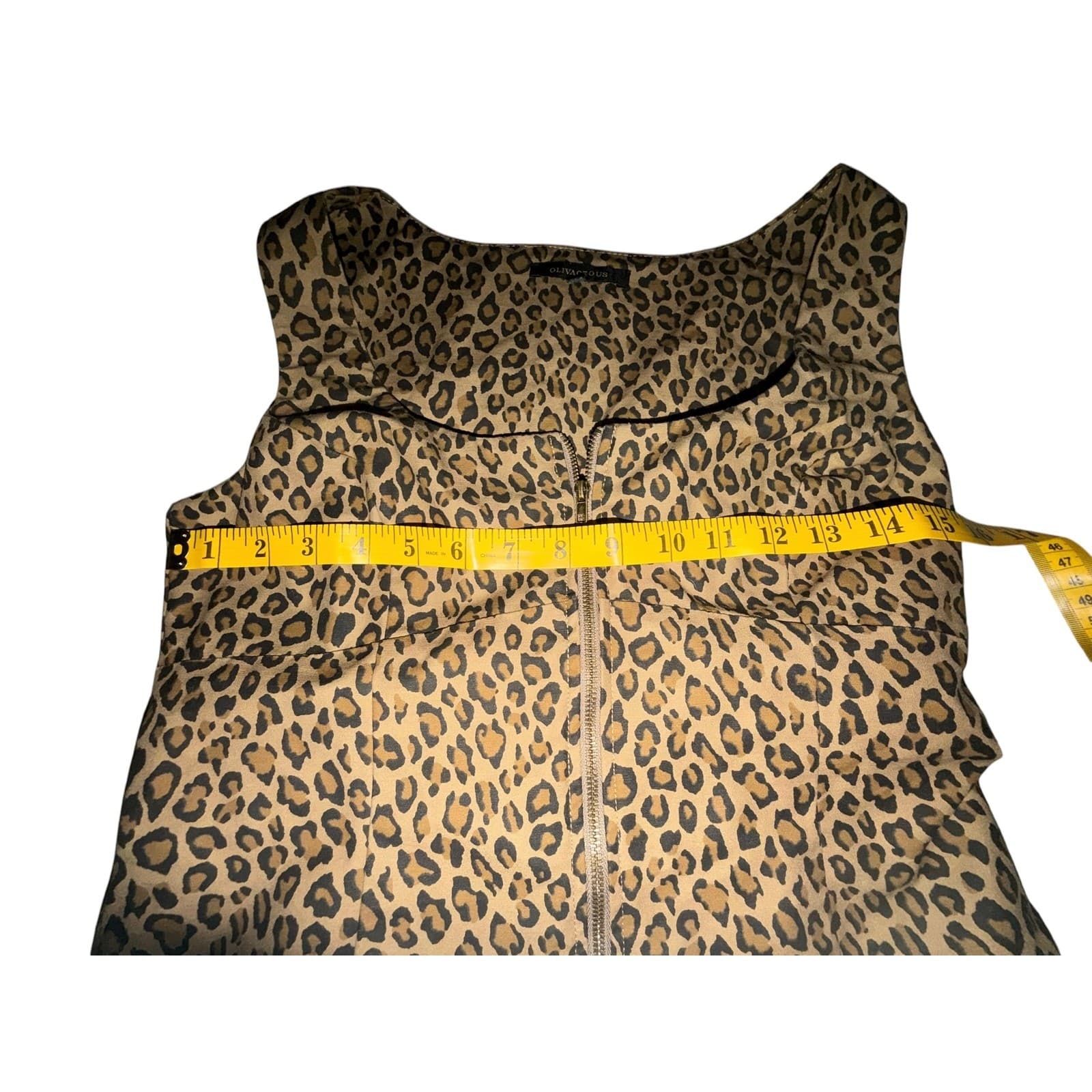 Olivaceous Leopard Print Sleeveless Zip Up Top Sz S Y2K Scoop Neck Boho Retro - Thumbnail 4