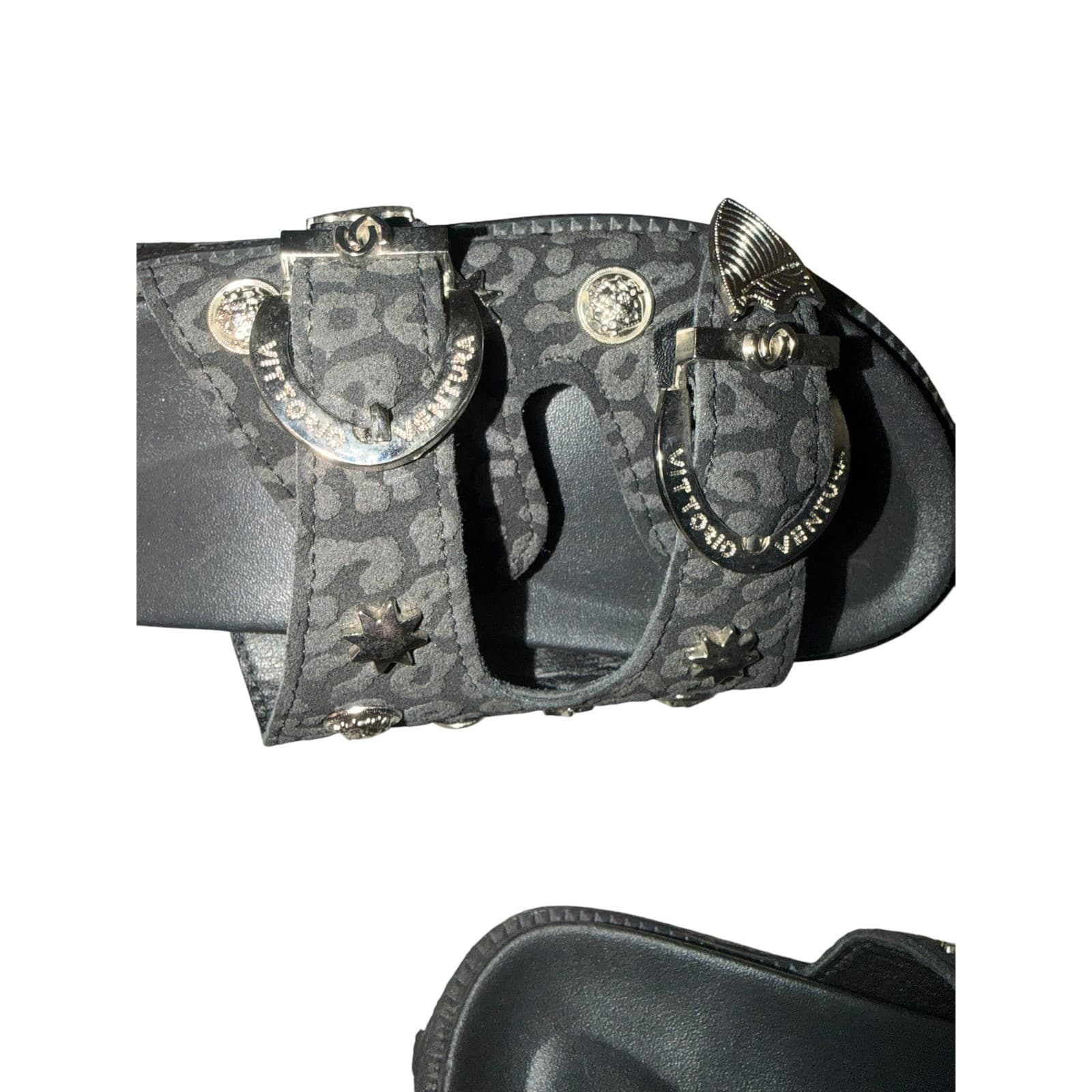 Vittorio Ventura Studded Black Leather Flats Sz 37 Gothic Emo Edgy Flatbed - Thumbnail 7