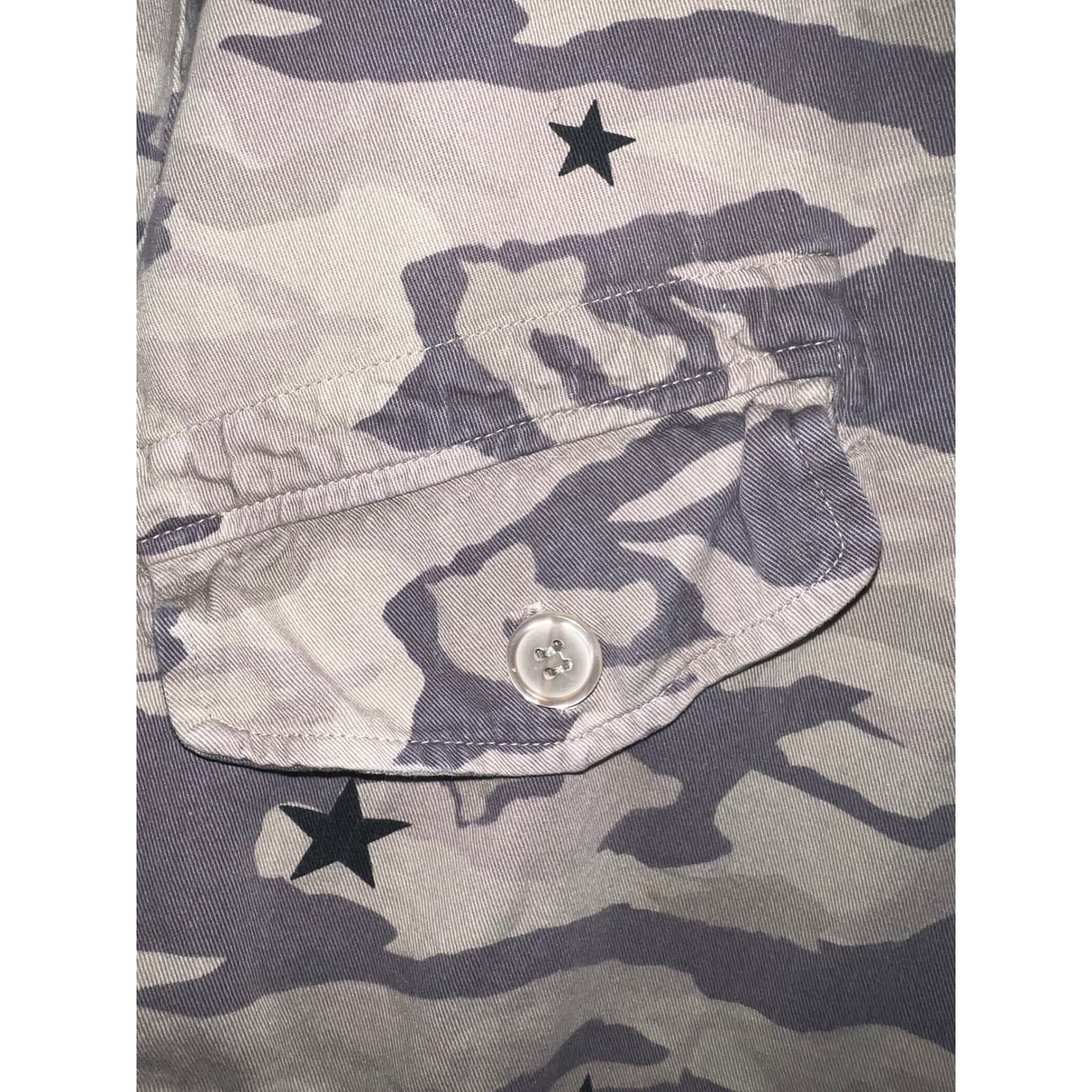 Monrow Vintage Shirt Jacket Green Gray Camo Stars Sz XS Utility Boho - Thumbnail 6