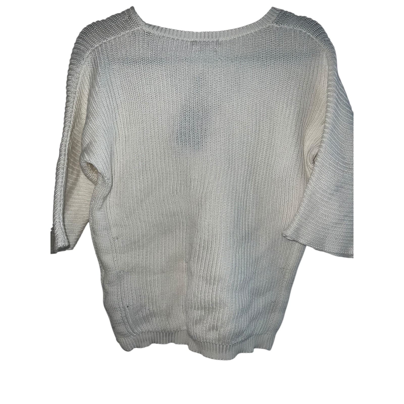 Massimo Dutti White V-Neck Sz S 3/4 Sleeve Designer Comfy cotton boho - Thumbnail 2