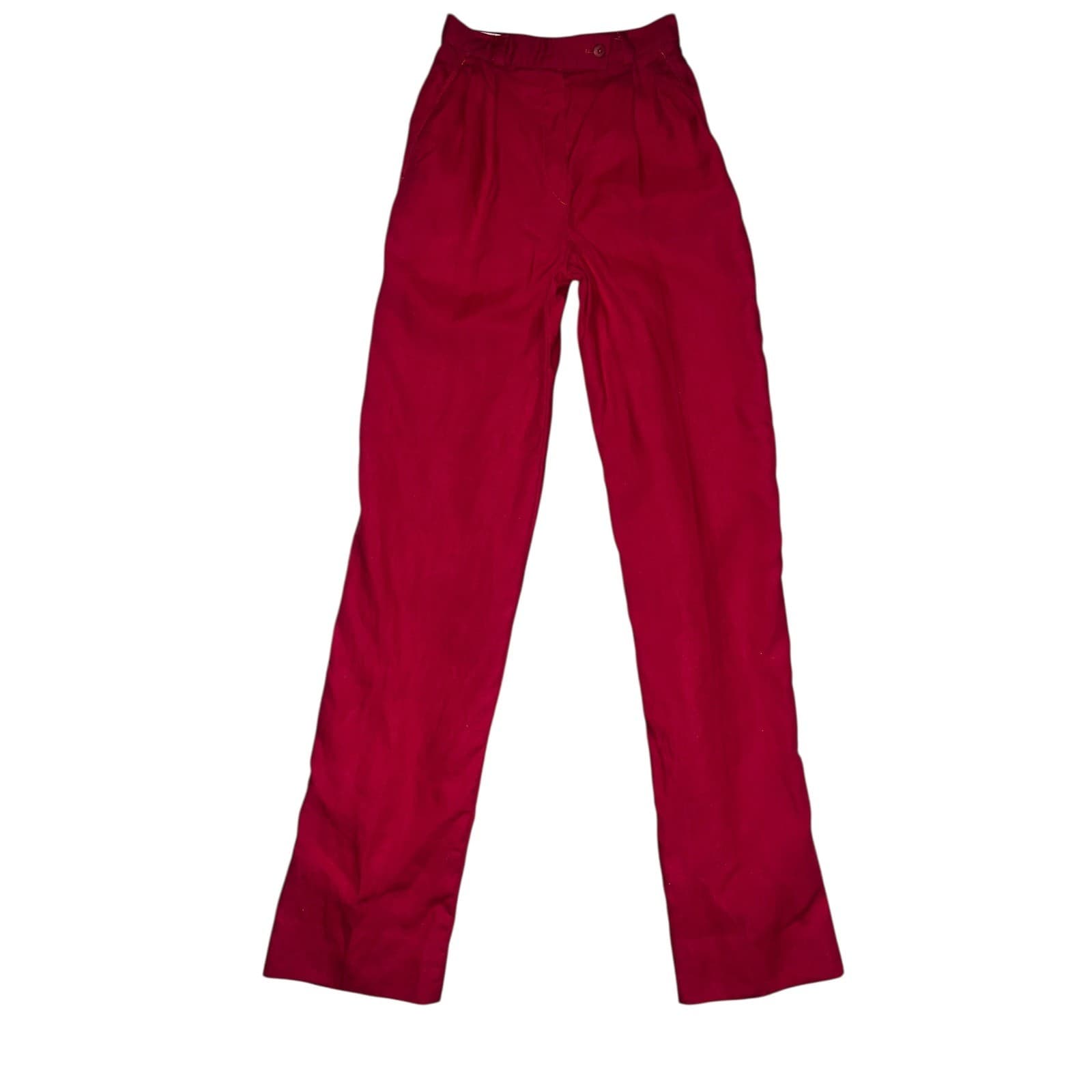 Vintage Bernard Zins Red Cotton Pleated P Sz 4 | Straight Leg Dopamine Designer - Thumbnail 2