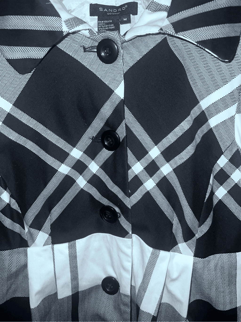 Sandro Sportswear Plaid Pleated Jacket Mackinaw Sz m Preppy Monochrome - Thumbnail 5