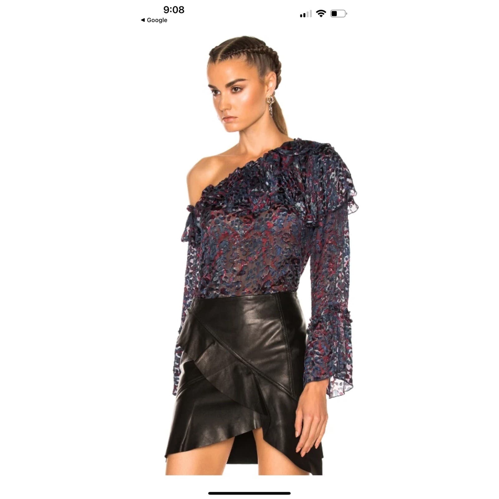 IRO designer avant garde feminine batik one shoulder long sleeve sz 42 - Thumbnail 2