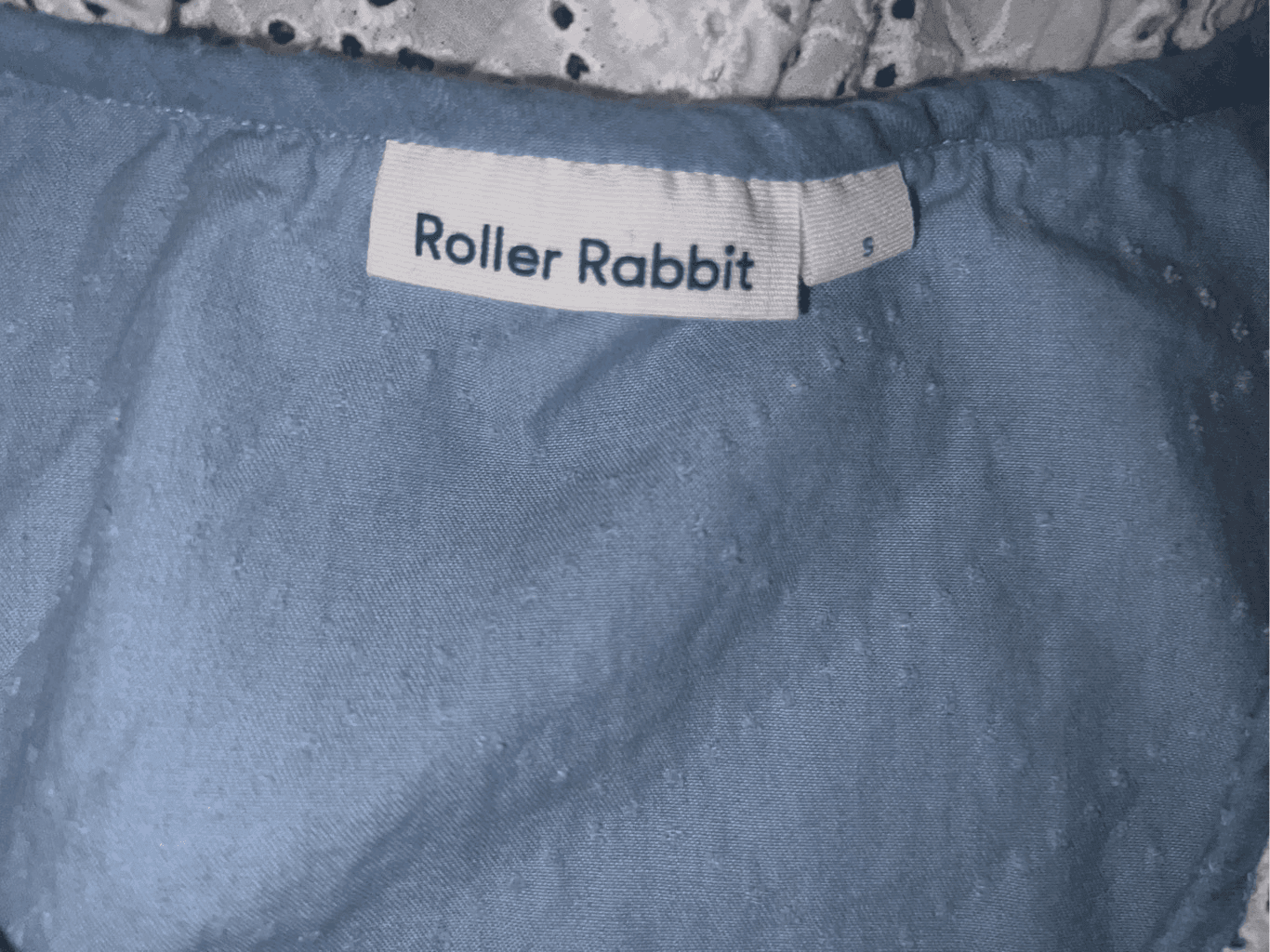 ROLLER RABBIT Demin WHITE EYELET TRIM V- Neck Sz S Baloon Sleeve Boho Bohemian - Thumbnail 3