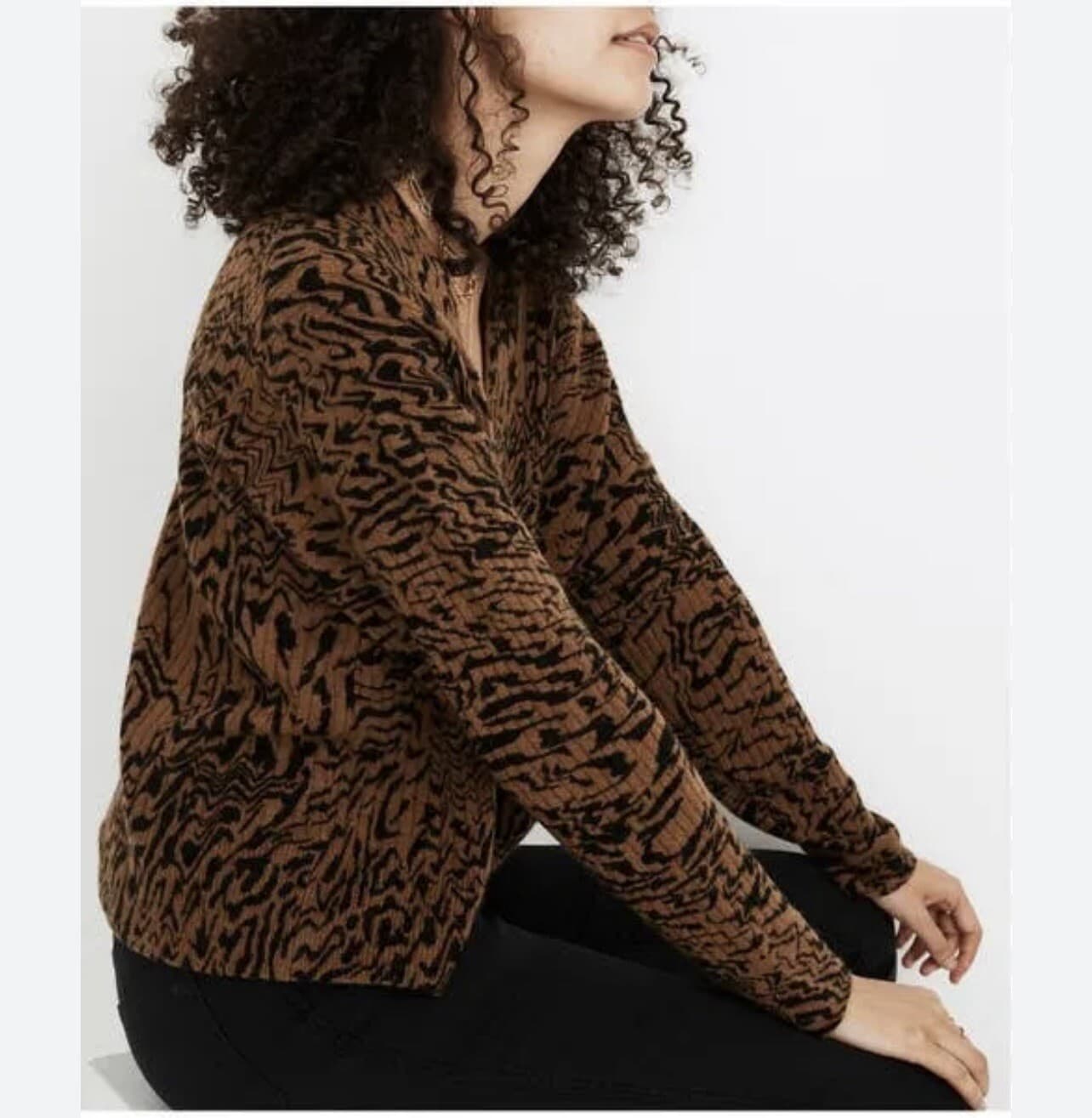 Madewell Tigerized Cardigan Button Down Sweater Long Sleeve Brown Boho Size S - Thumbnail 4