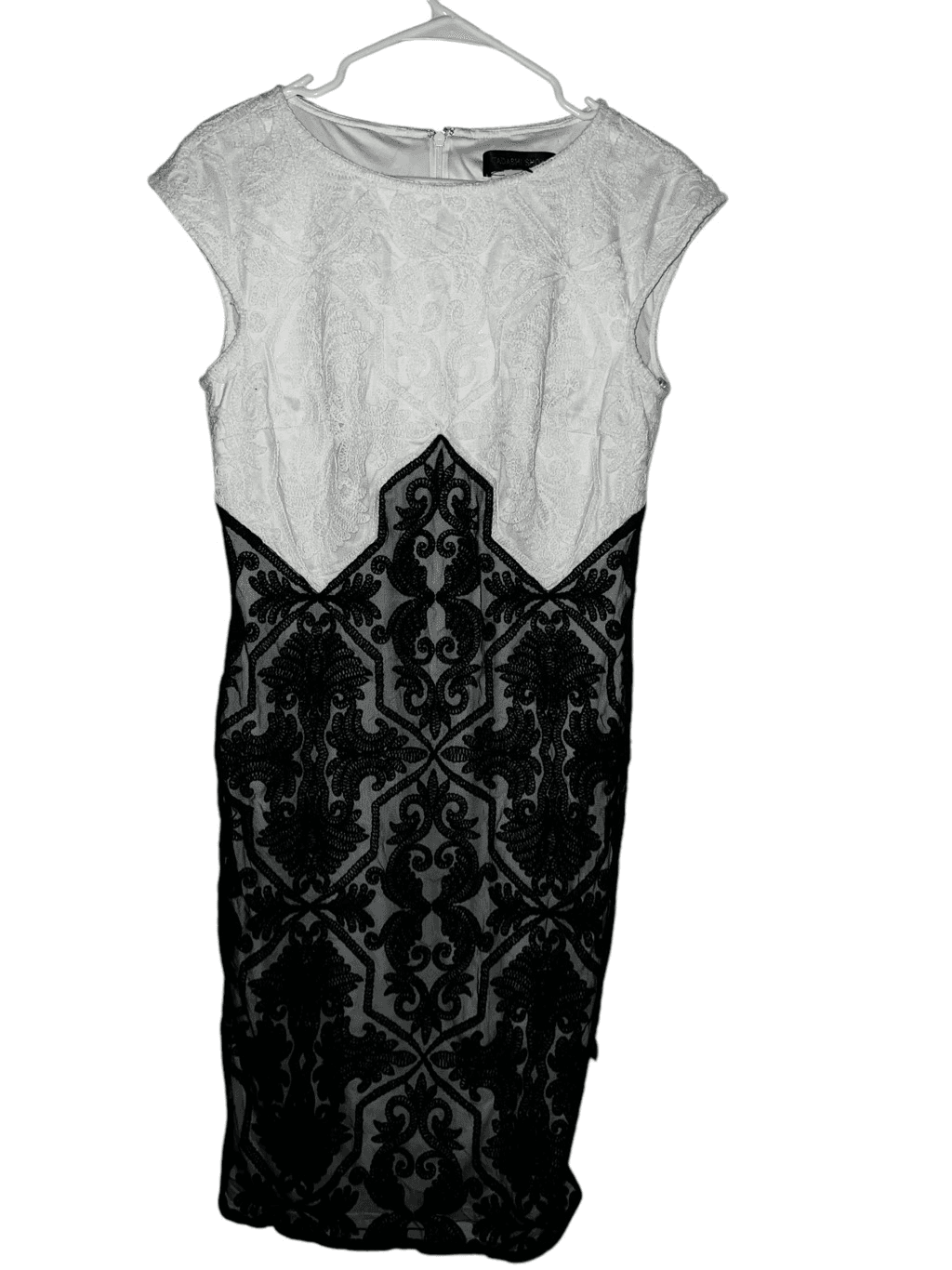 Tadashi shoji Elegant Avant Garde EMBROIDERED Short Sleeves Sheath DRESS sz 12 - Thumbnail 4