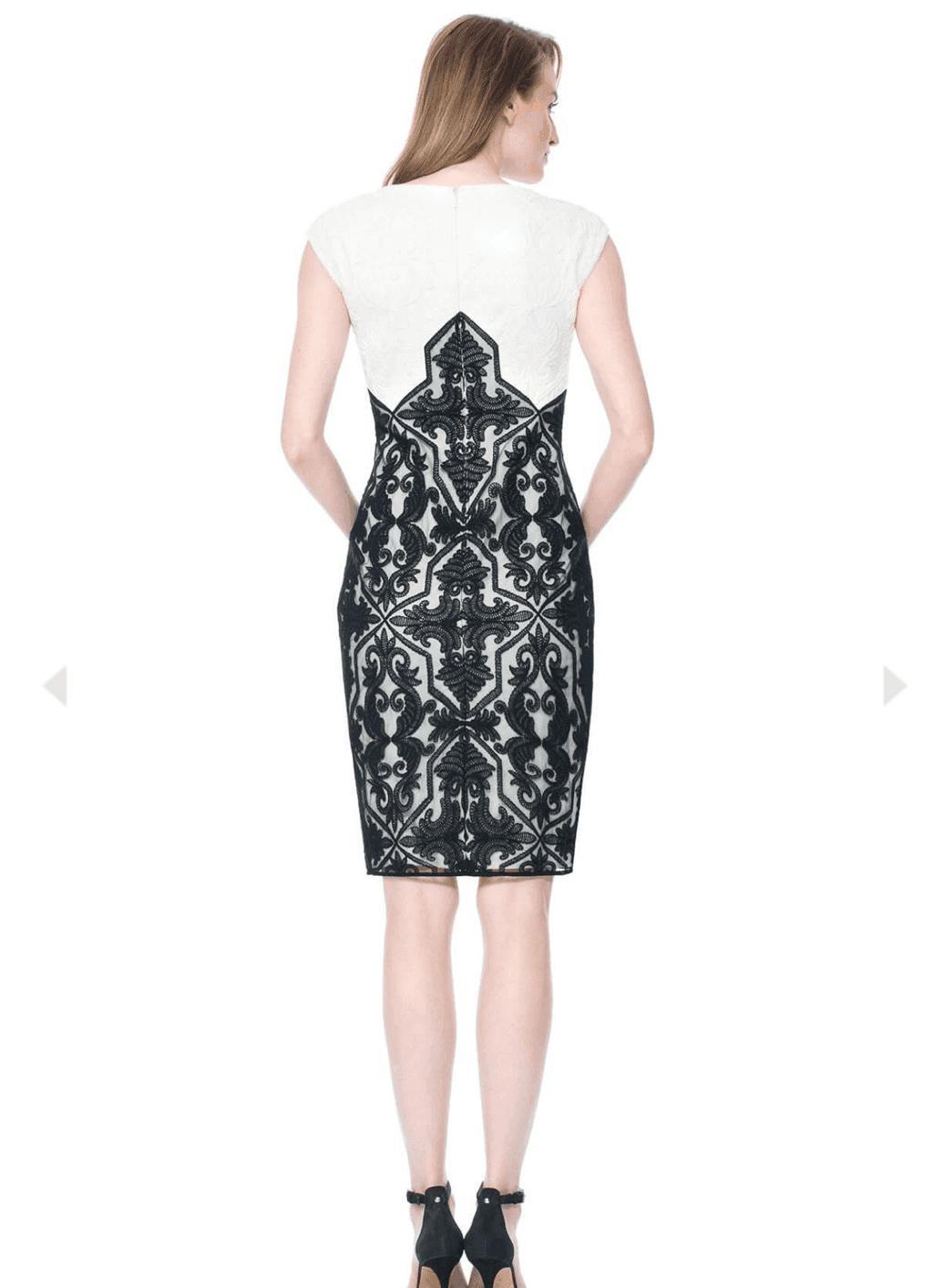 Tadashi shoji Elegant Avant Garde EMBROIDERED Short Sleeves Sheath DRESS sz 12 - Thumbnail 2