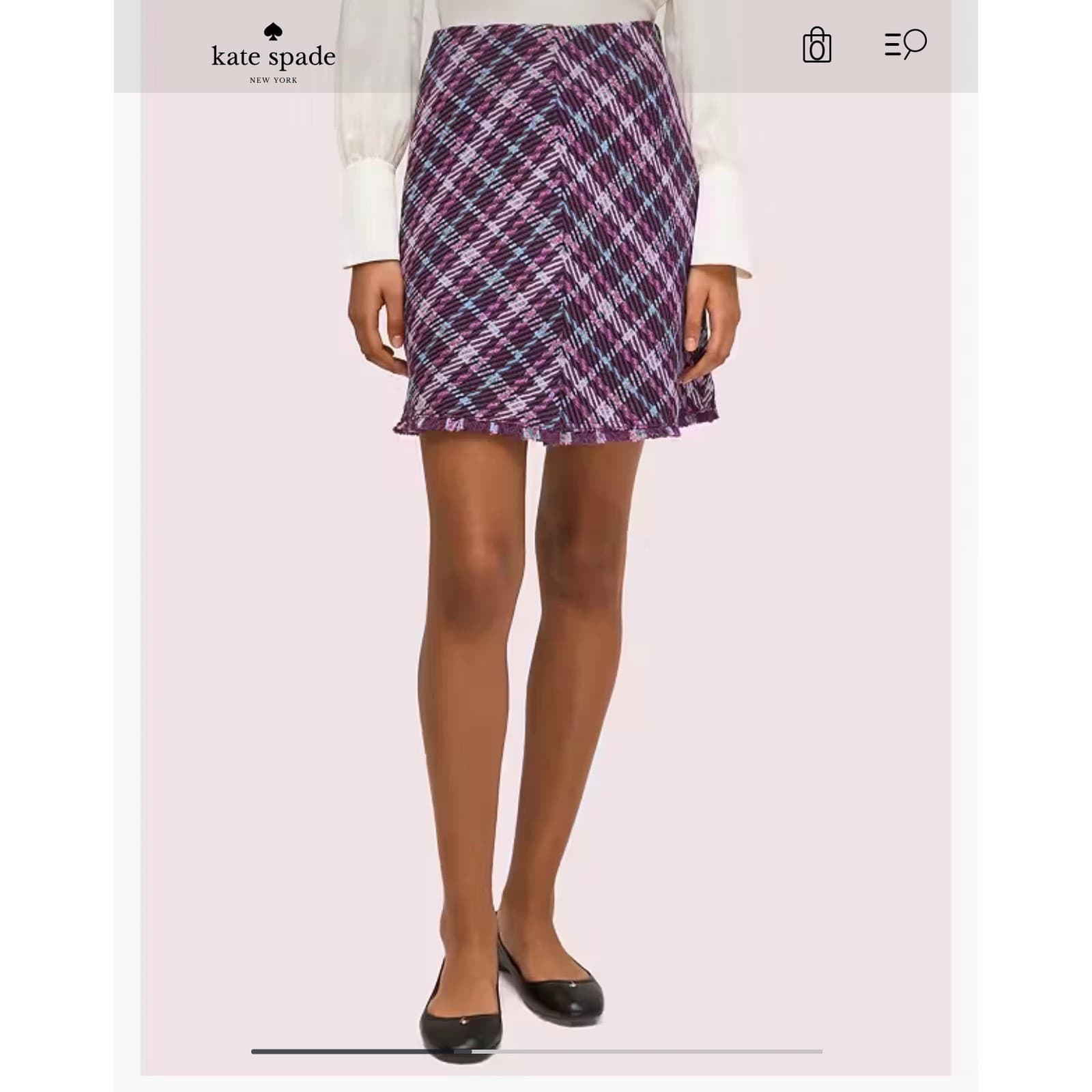Kate spade sz 0 skirt purple plaid tweet luxury designer clueless 90's - Thumbnail 2