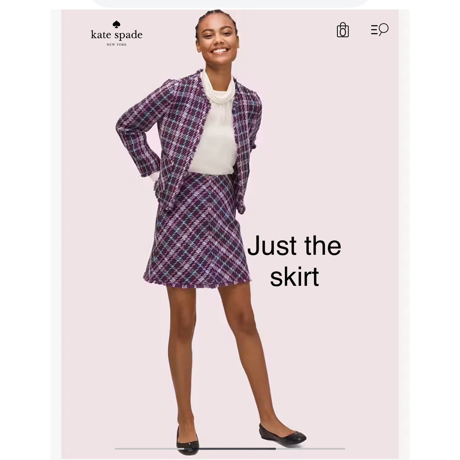 Kate spade sz 0 skirt purple plaid tweet luxury designer clueless 90's - Thumbnail 3