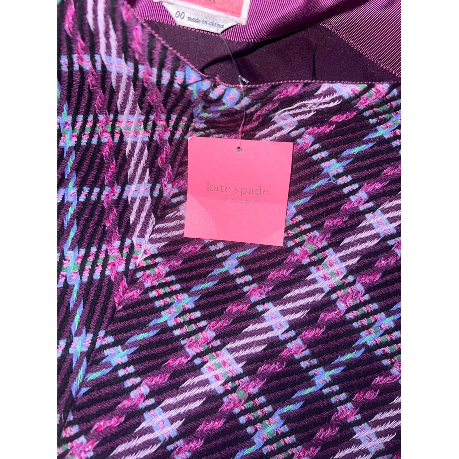 Kate spade sz 0 skirt purple plaid tweet luxury designer clueless 90's - Thumbnail 9