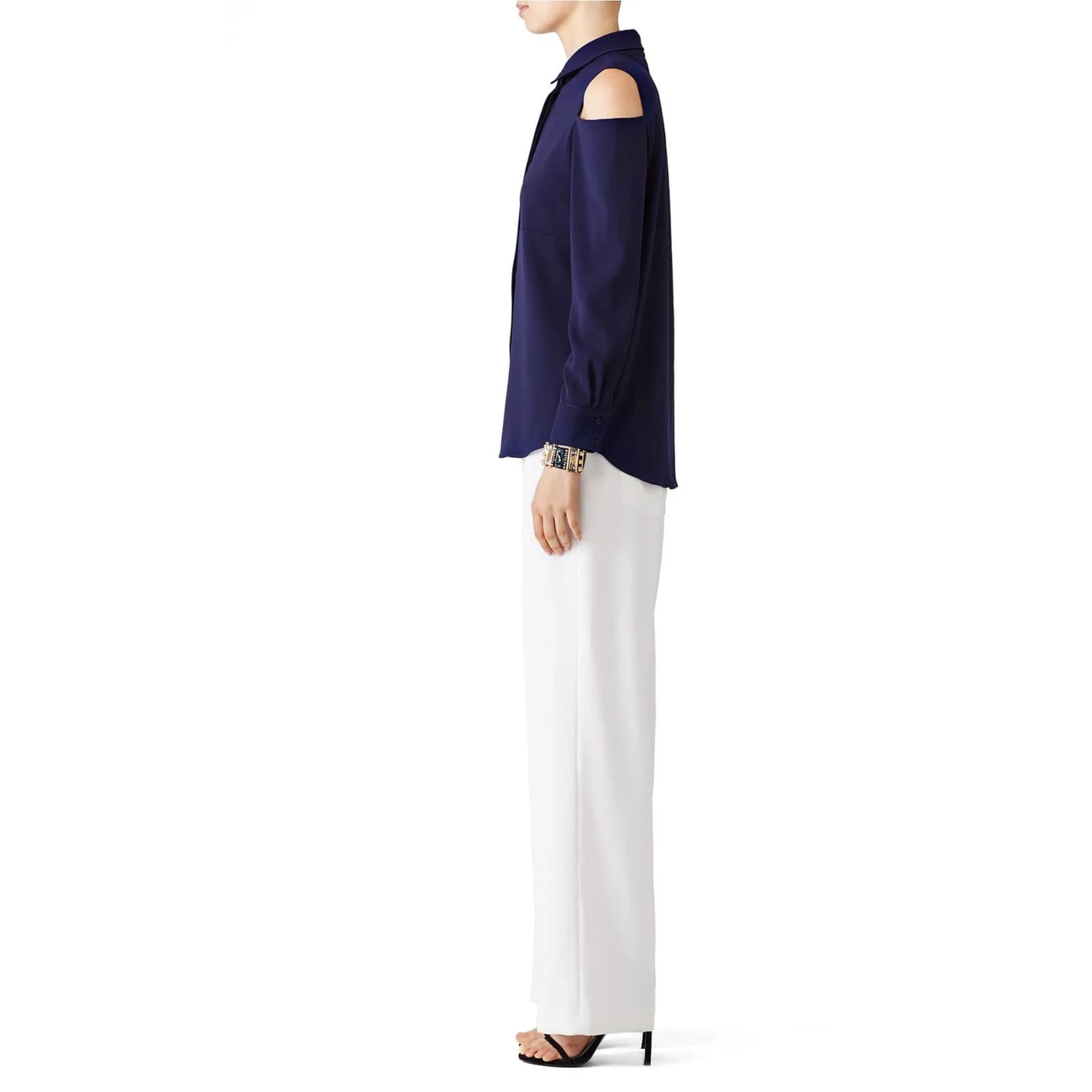 Amanda Uprichard Navy Esme Blouse Sz sm collar button down - Thumbnail 3