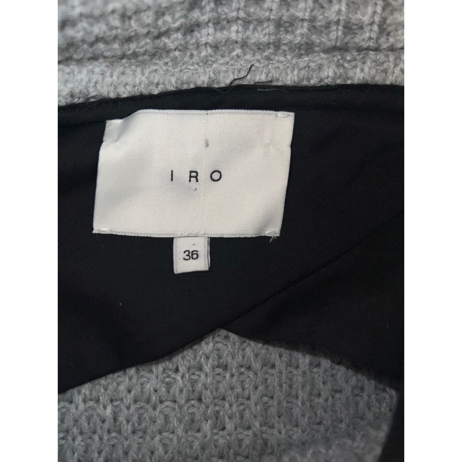IRO Chelane Gray Waffle Knit Zip Up Sz 36 Wool Blend Leather Trim Luxury Jacket - Thumbnail 6