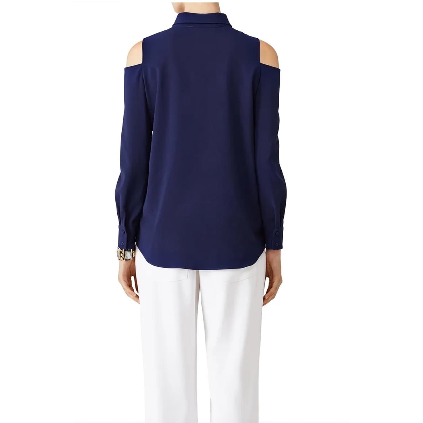 Amanda Uprichard Navy Esme Blouse Sz sm collar button down - Thumbnail 2