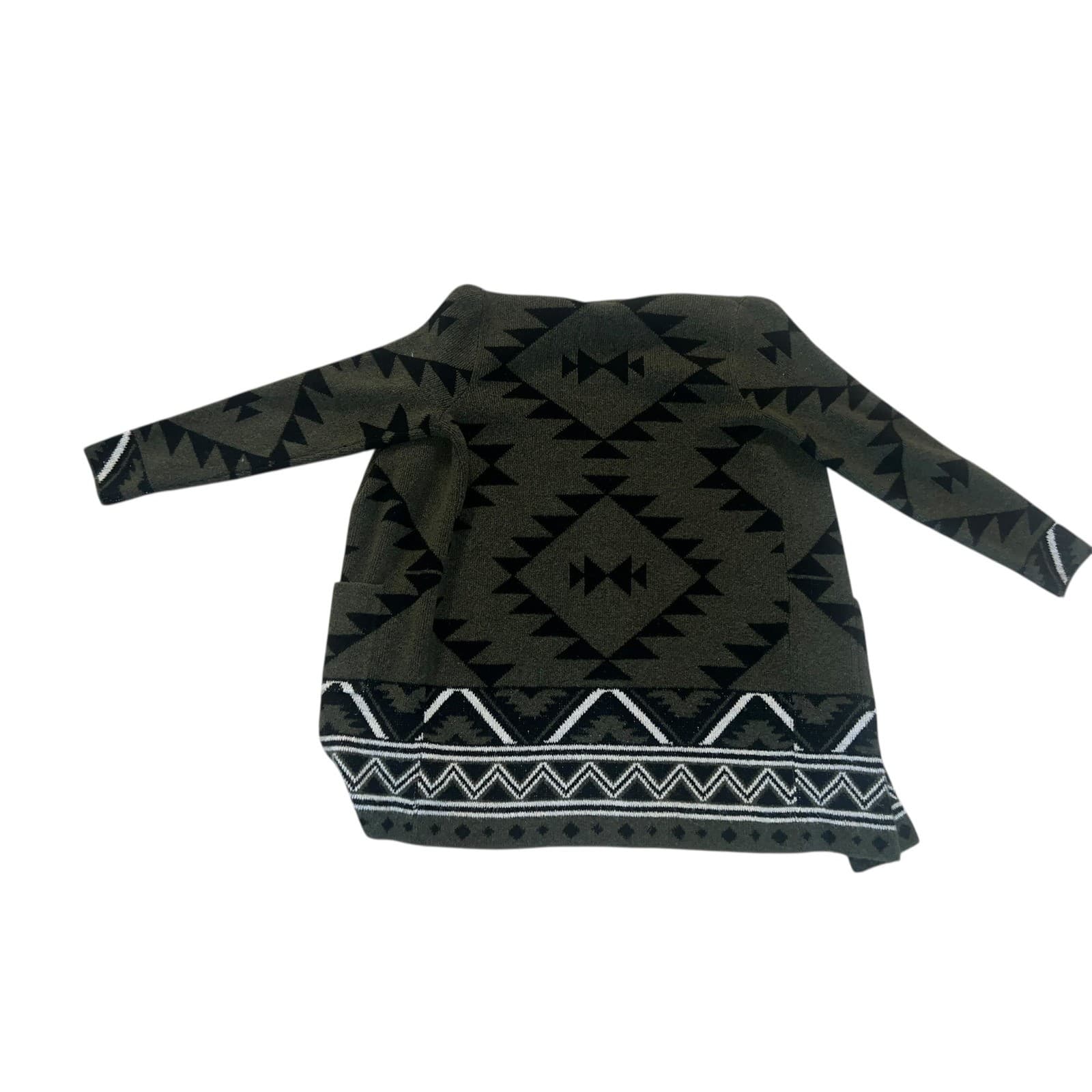 Frye Green Aztec V-Neck Open Cardigan Sweater Sz M Preppy - Thumbnail 2