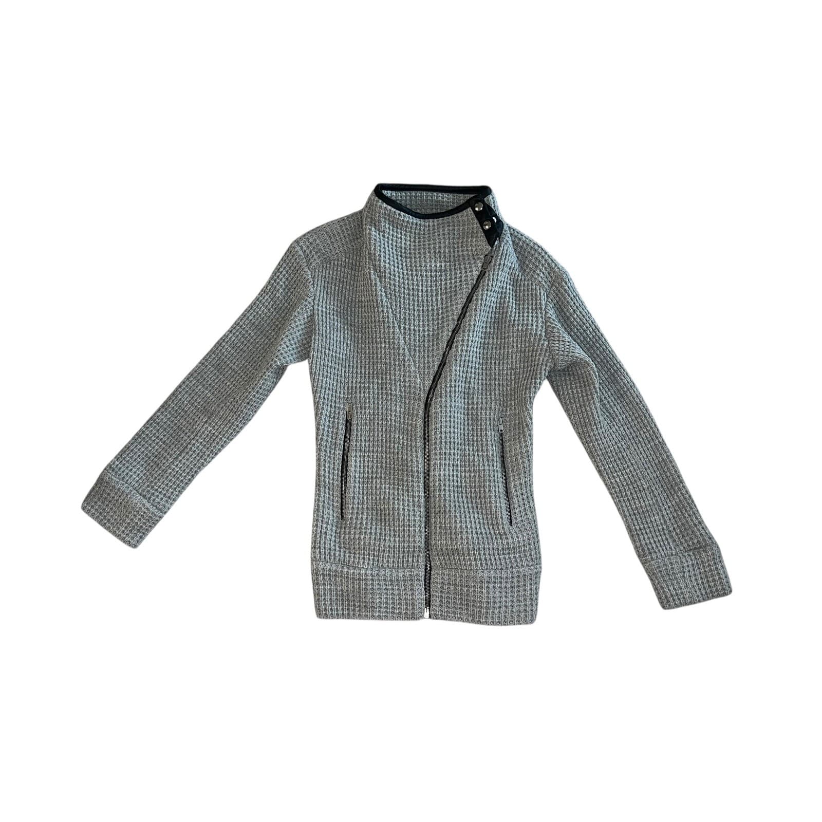 IRO Chelane Gray Waffle Knit Zip Up Sz 36 Wool Blend Leather Trim Luxury Jacket - Thumbnail 3