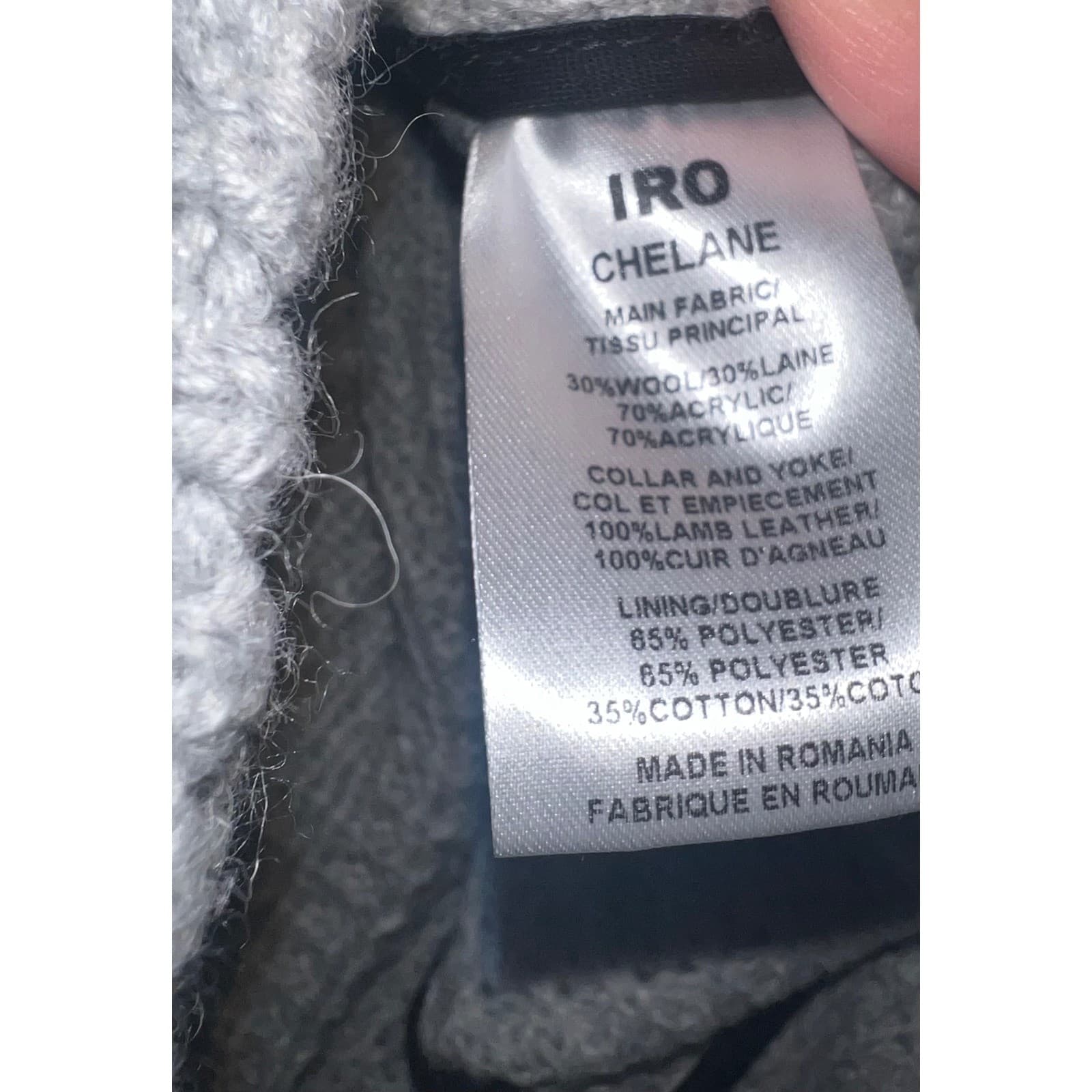 IRO Chelane Gray Waffle Knit Zip Up Sz 36 Wool Blend Leather Trim Luxury Jacket - Thumbnail 9