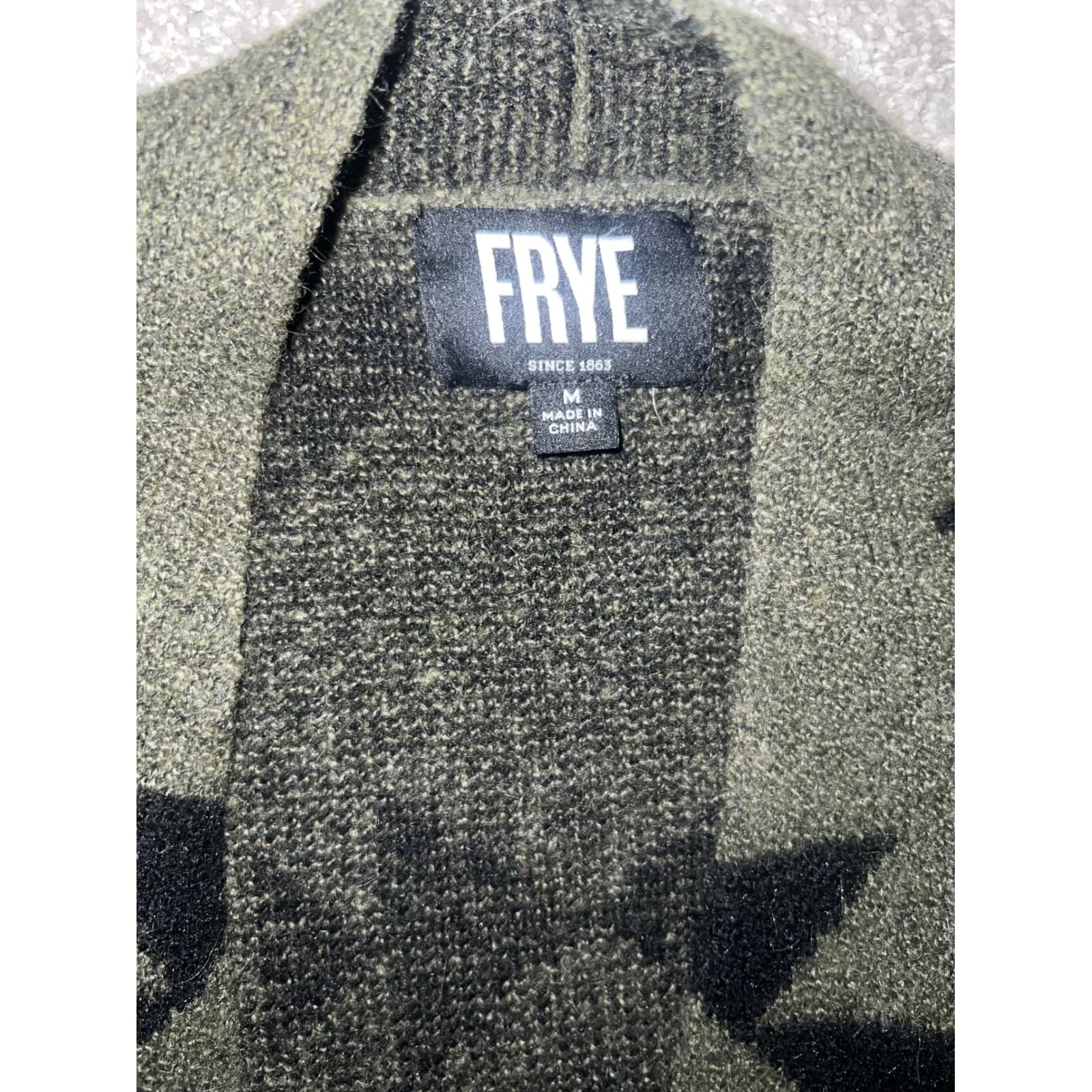 Frye Green Aztec V-Neck Open Cardigan Sweater Sz M Preppy - Thumbnail 3