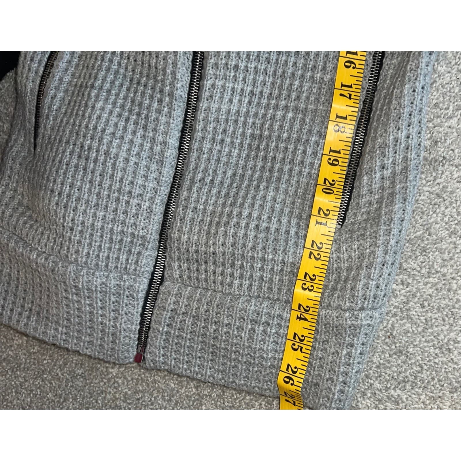 IRO Chelane Gray Waffle Knit Zip Up Sz 36 Wool Blend Leather Trim Luxury Jacket - Thumbnail 12