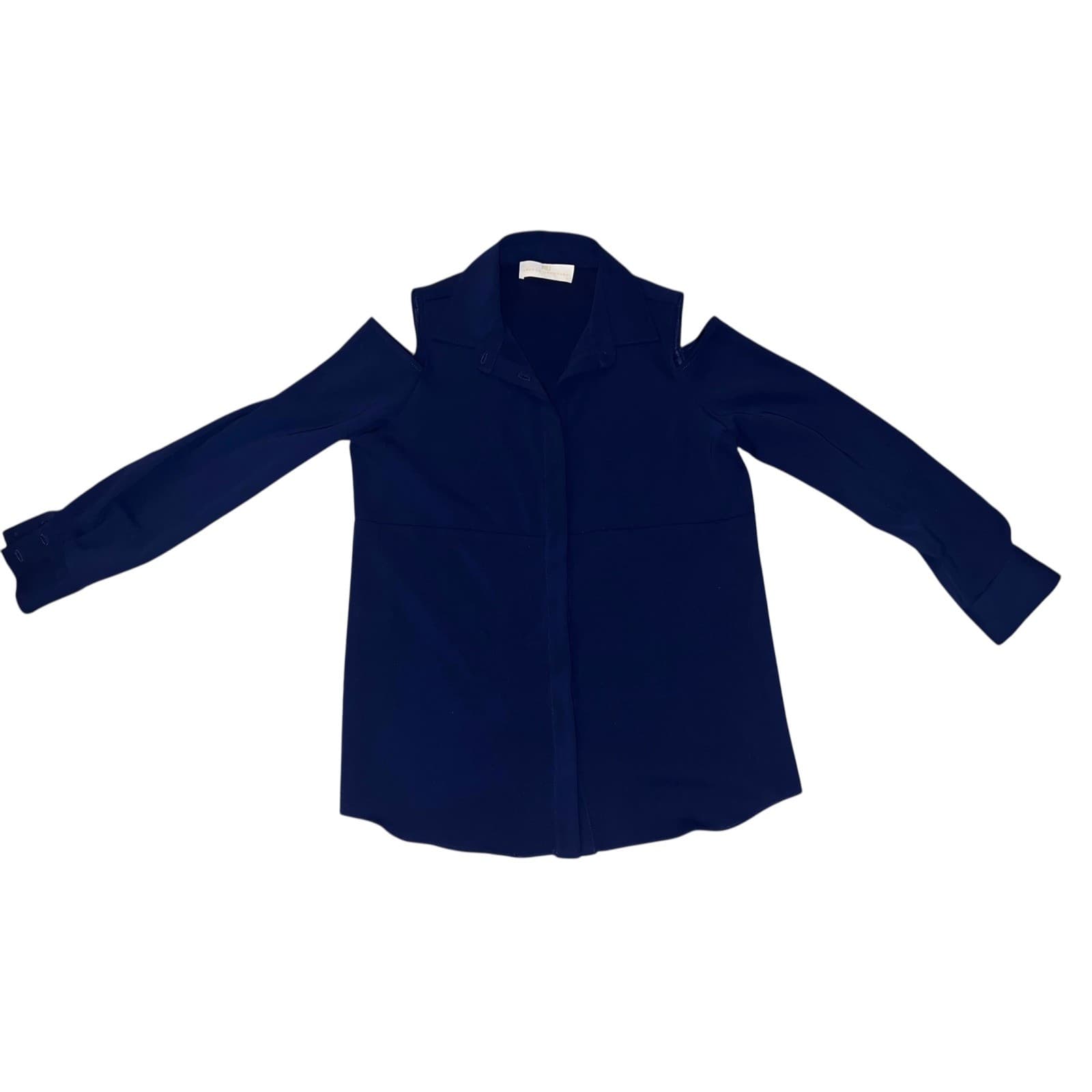 Amanda Uprichard Navy Esme Blouse Sz sm collar button down - Thumbnail 4