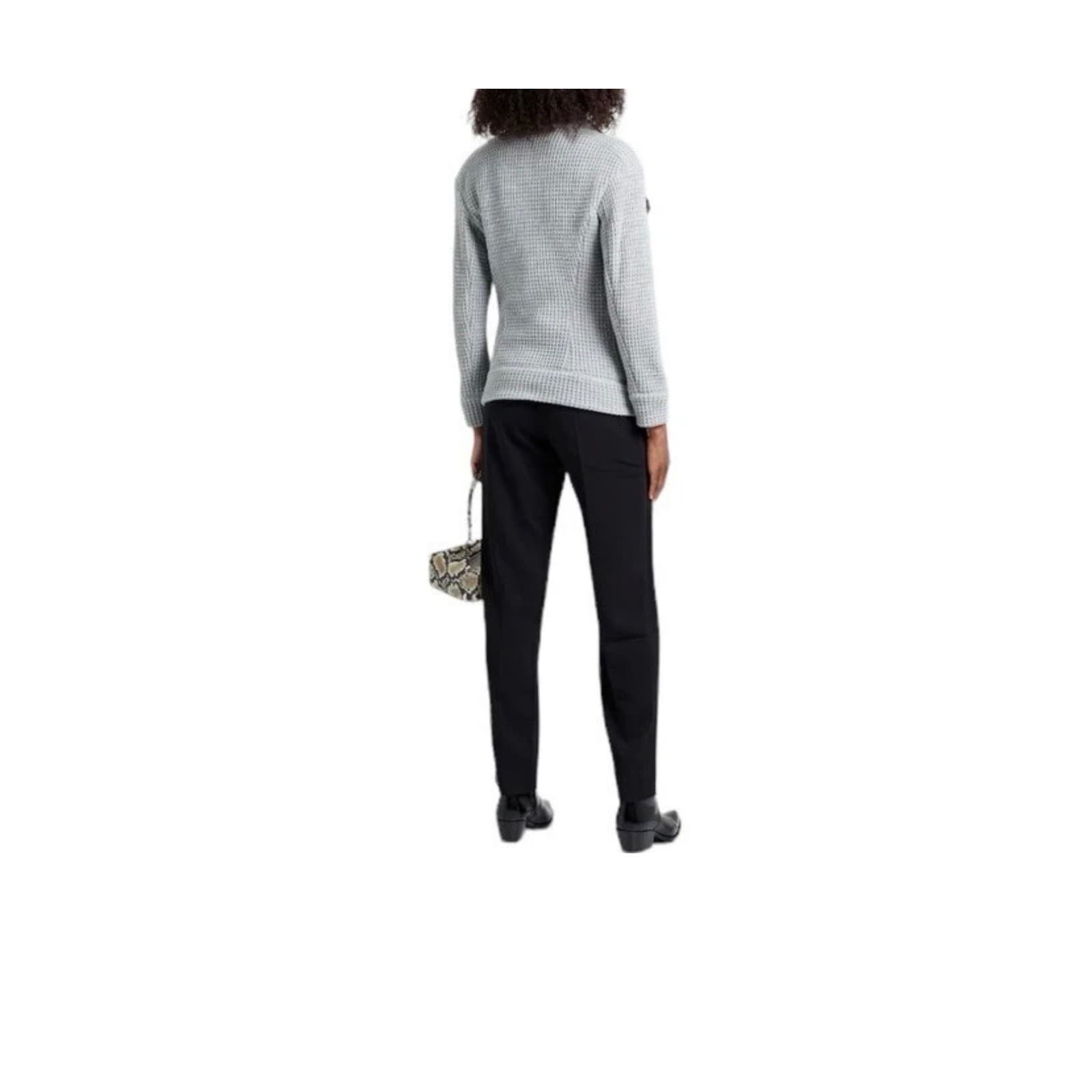 IRO Chelane Gray Waffle Knit Zip Up Sz 36 Wool Blend Leather Trim Luxury Jacket - Thumbnail 2