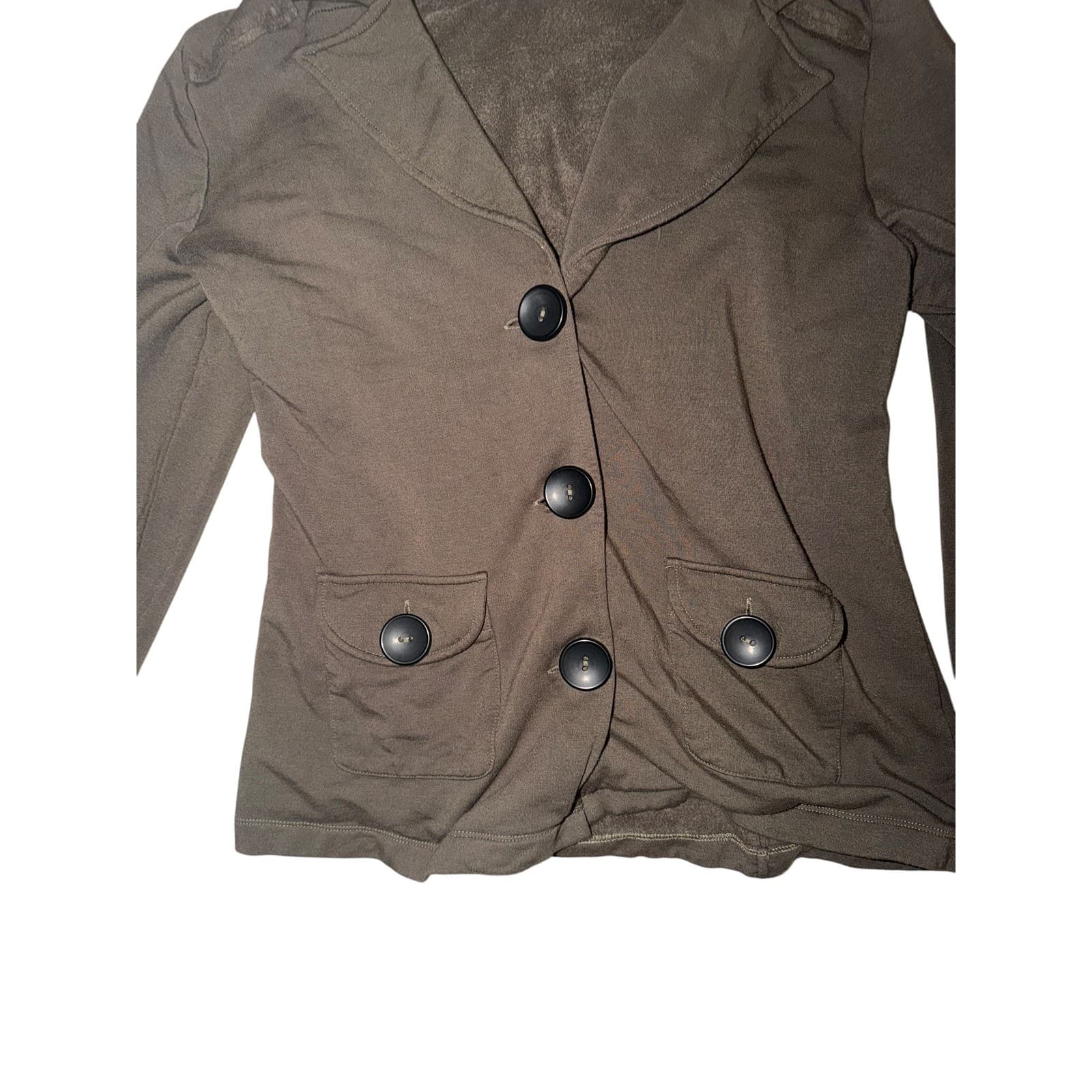 Elliott Lauren Green Button Down Shirt Sz XS/S Collared Athleisure Comfy Boho - Thumbnail 2