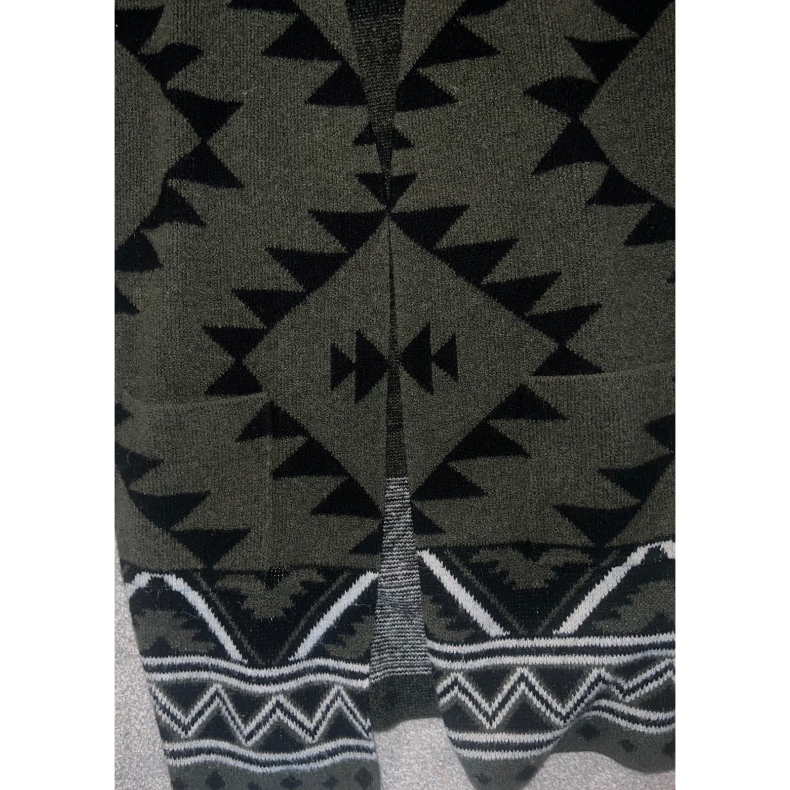 Frye Green Aztec V-Neck Open Cardigan Sweater Sz M Preppy - Thumbnail 5