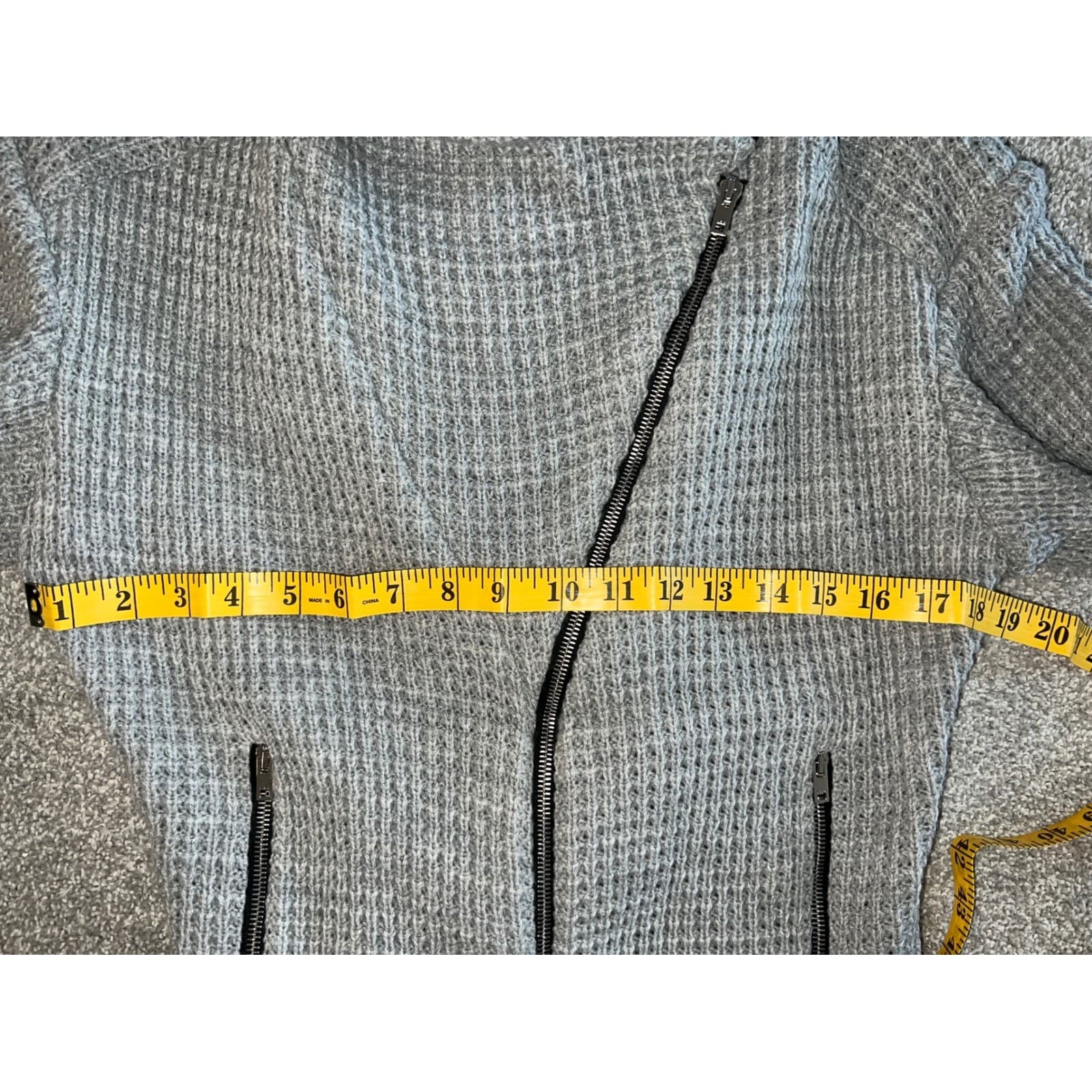 IRO Chelane Gray Waffle Knit Zip Up Sz 36 Wool Blend Leather Trim Luxury Jacket - Thumbnail 11