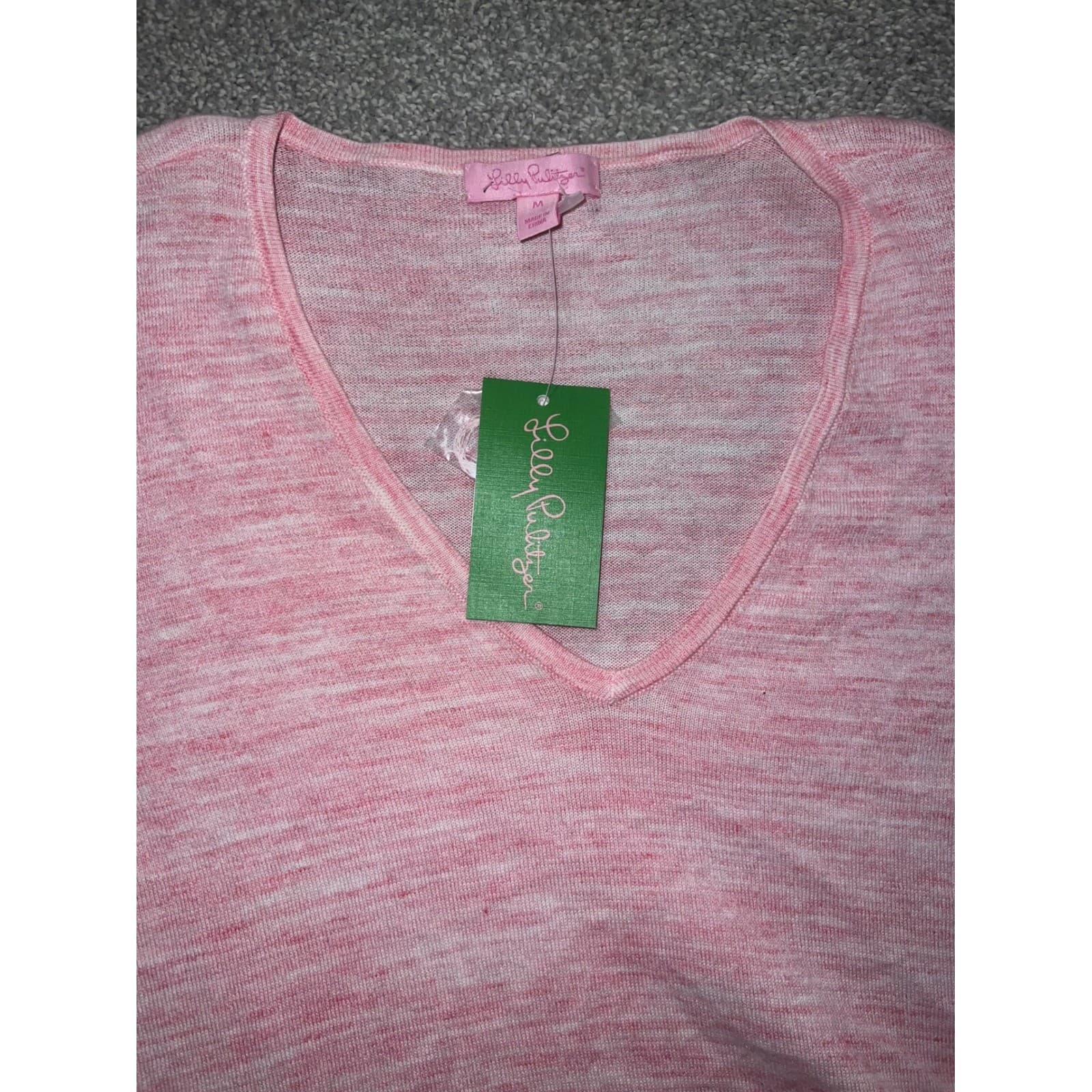 Lilly Pulitzer Pink Peplum Knit Top Sz M NWT | V-Neck Bell Sleeve Cotton Luxury - Thumbnail 5