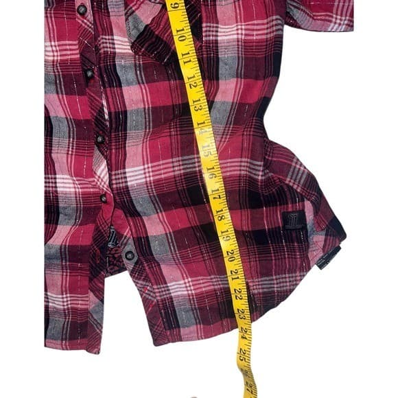 Harley-Davidson Red Black Plaid silver lines metal studs Sz s biker preppy - Thumbnail 10