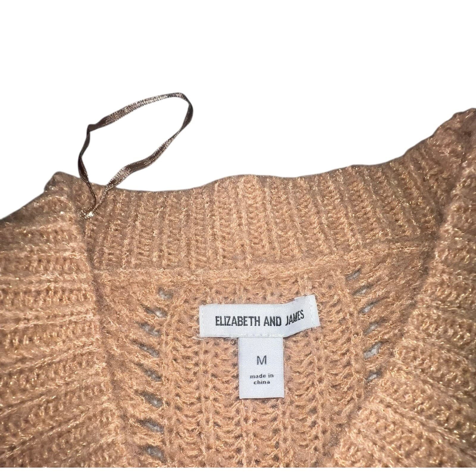 Elizabeth and James Brown Open Stitch Sz M | Bohemian Preppy Lightweight Knit - Thumbnail 4